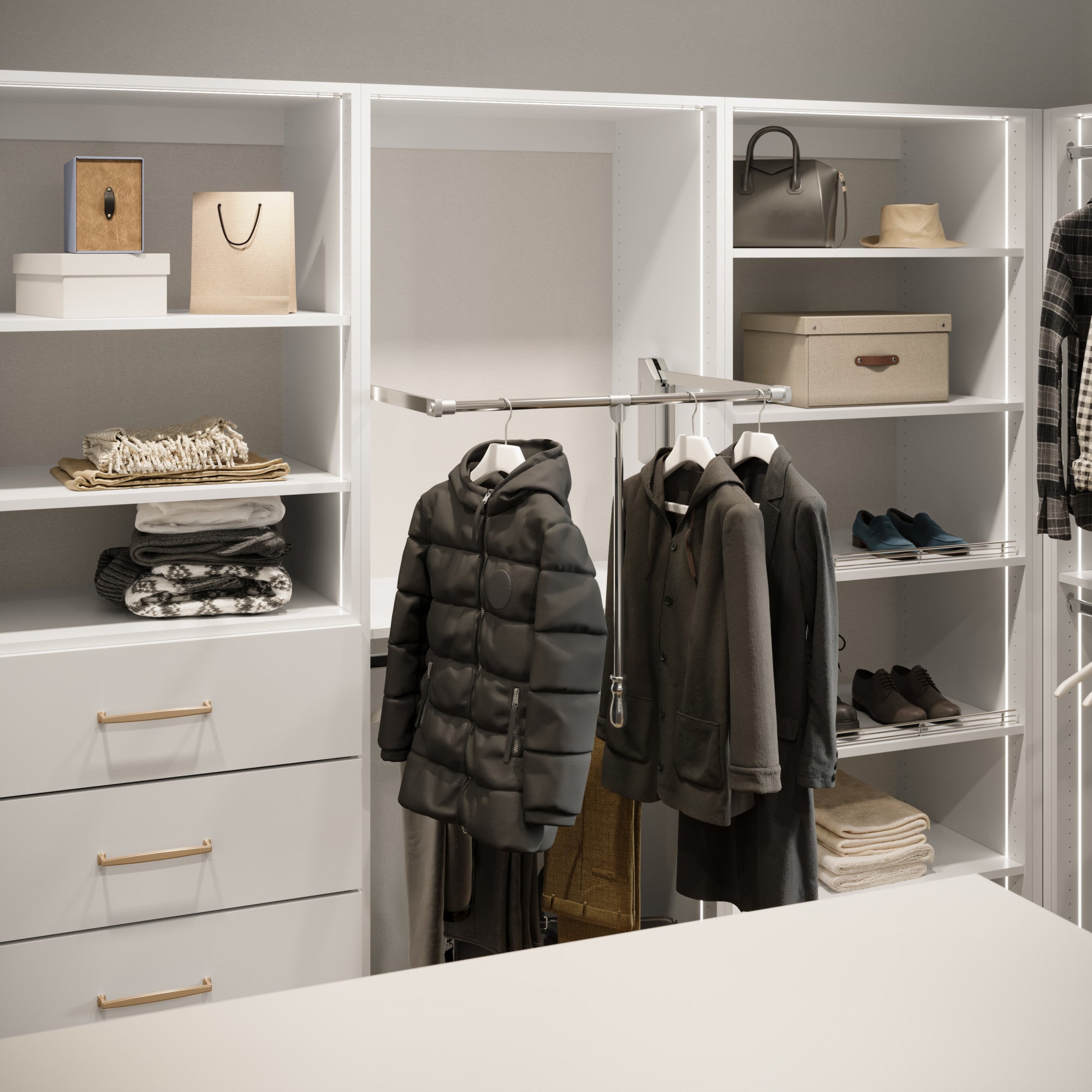 Polished Chrome Soft-close Expandable Wardrobe Lift for 33" - 48" Openings