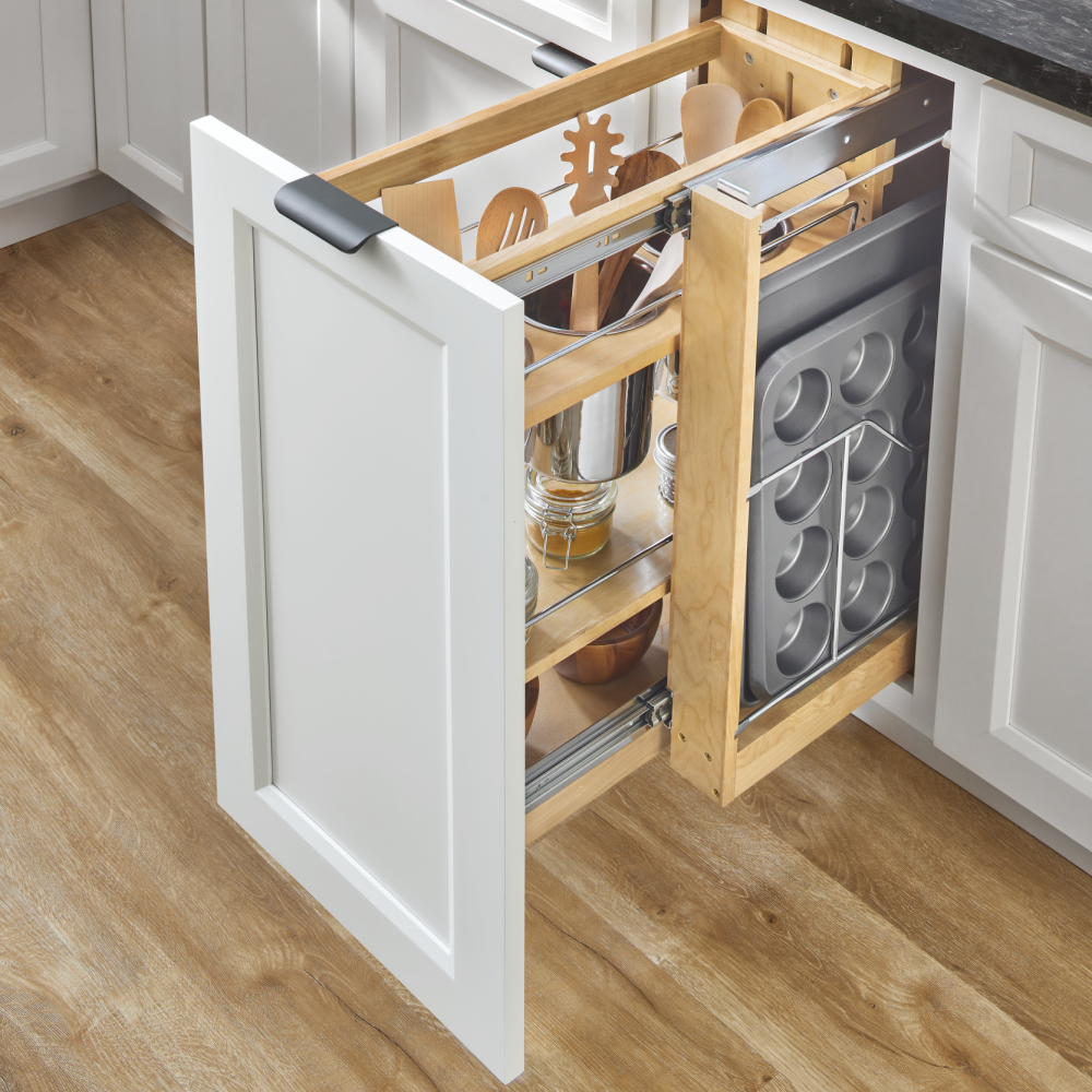 Sidekick Pullout Tray Organizer (Use in conjuction with 448-BCSC Pullout) NOTE: This accessory is used in addition to any 448-BCSC organizer pullout Adding an additional 3" of organization space to the left and/or right of the main pullout.