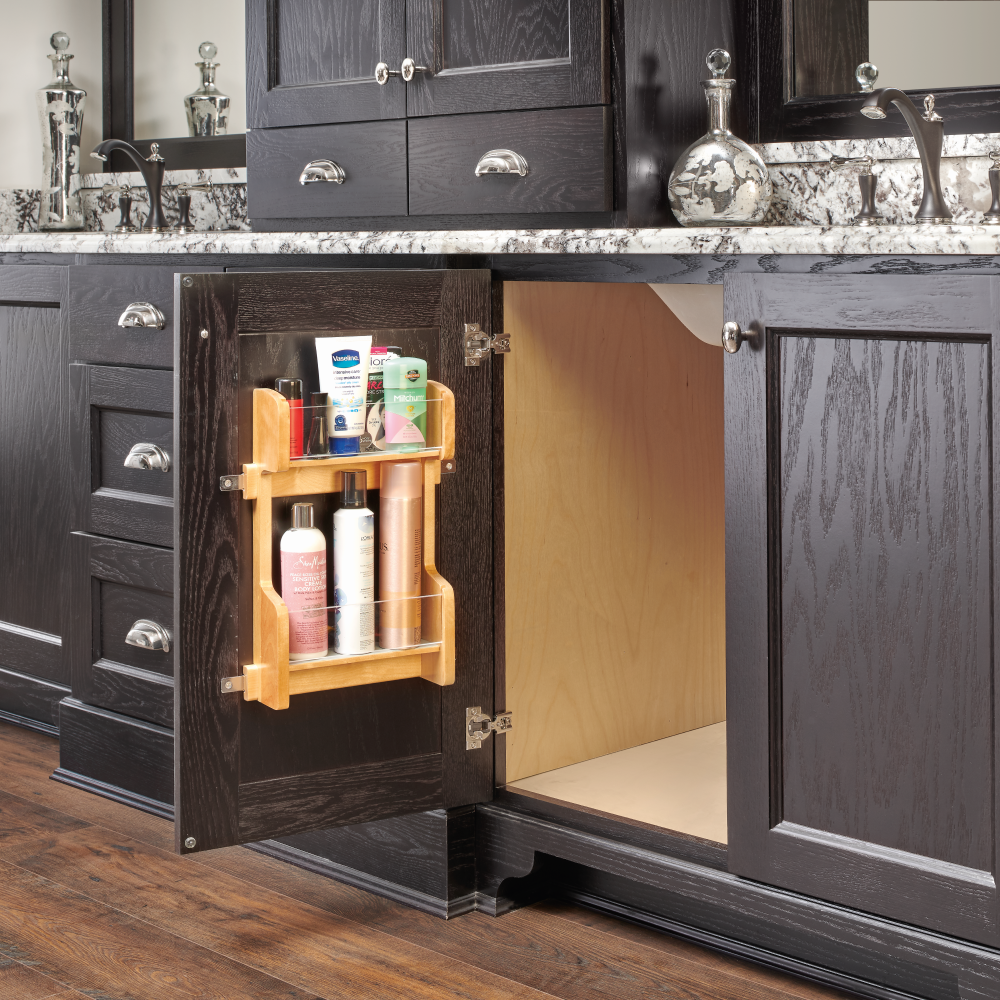 Vanity Cabinet Door Mount Storage Rack - Designed for vanity base cabinets with an opening greater than 15"W.