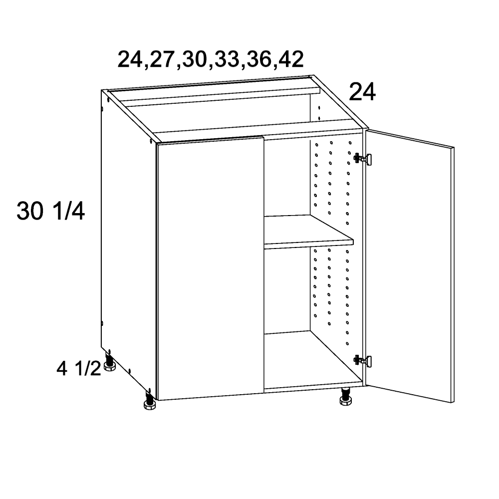 Torino Dark Wood Full Height Double Door Bases - official cabinet dimensions