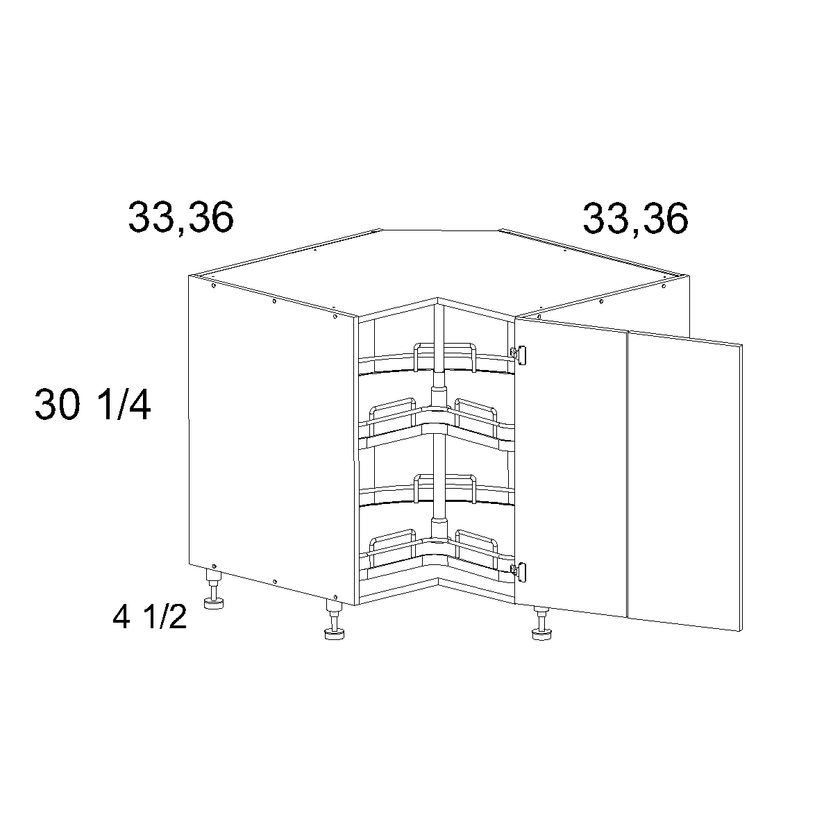 Torino Dark Wood Base Easy Reach With Lazy Susan - official cabinet dimensions