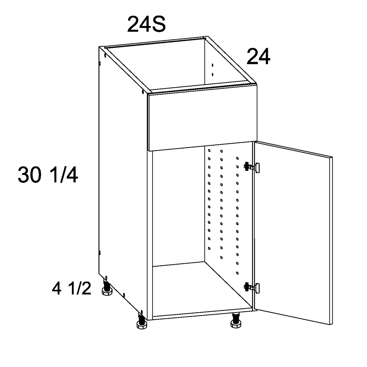 Torino Dark Wood Single Door Single False Drawer Sink Base - official cabinet dimensions
