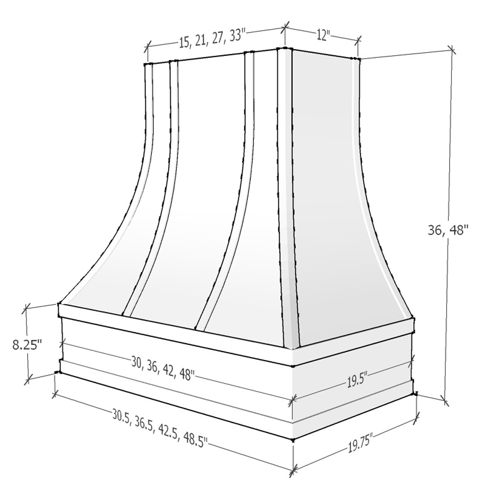 Asheville Curved Flat Moulding Strapped Wood Hood 42W x 48H