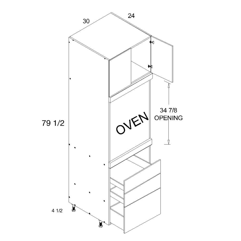 Torino Dark Wood Tall Single Oven Two Door Three Drawer Cabinets - official cabinet dimensions