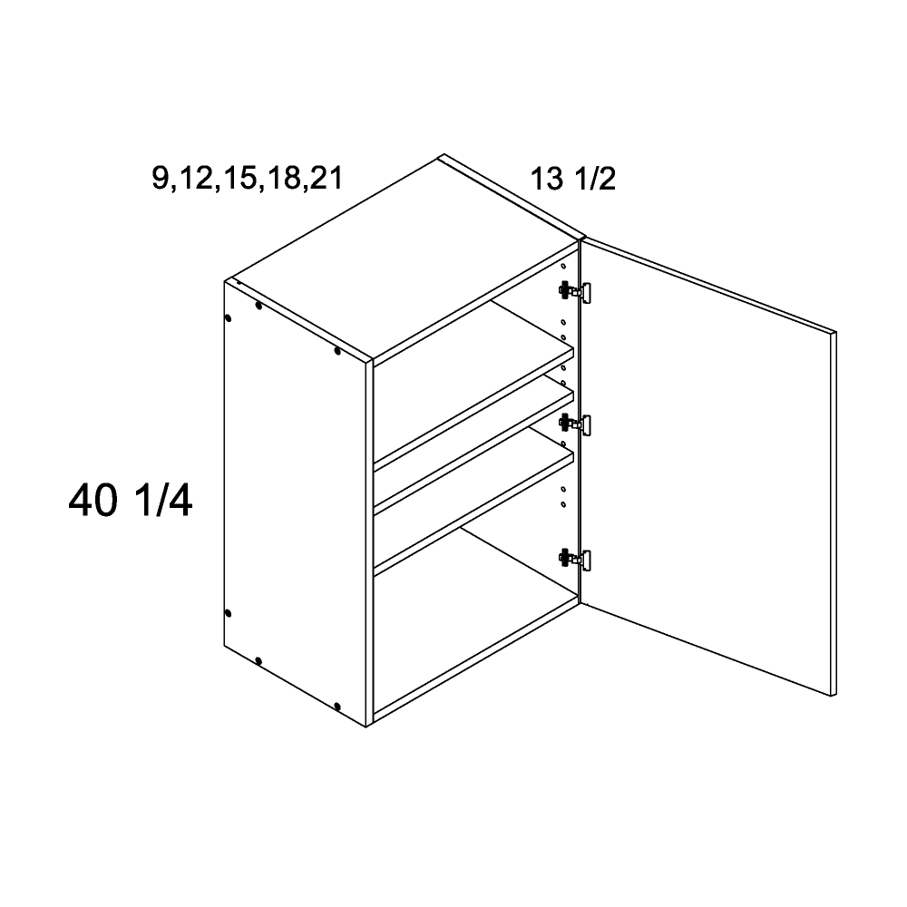 Torino Dark Wood 40 1/4" H One Door Wall Cabinets - official cabinet dimensions