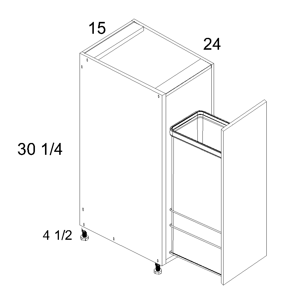 Torino Dark Wood Single Full Height Door Base Kit With Single Trashcan Pullout - official cabinet dimensions