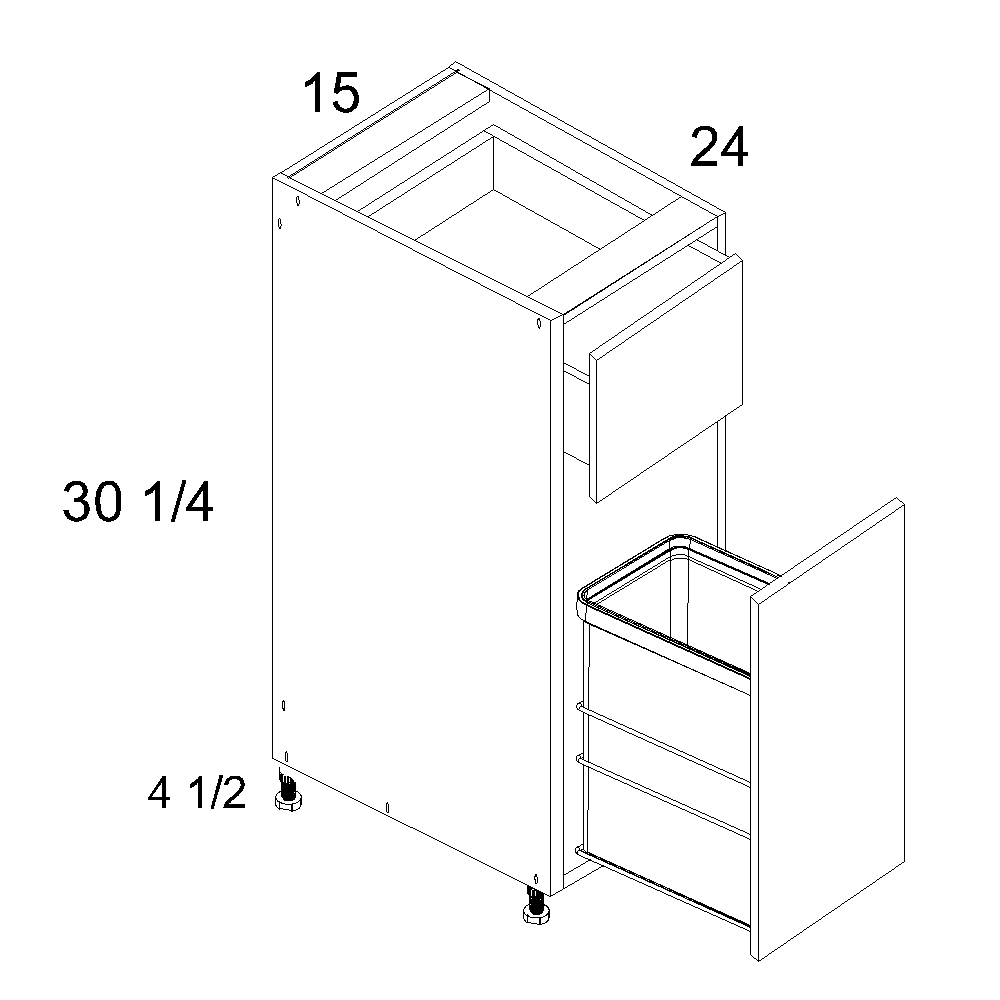 Torino Dark Wood Single Door Single Drawer Base Kit With Single Trashcan Pullout - official cabinet dimensions