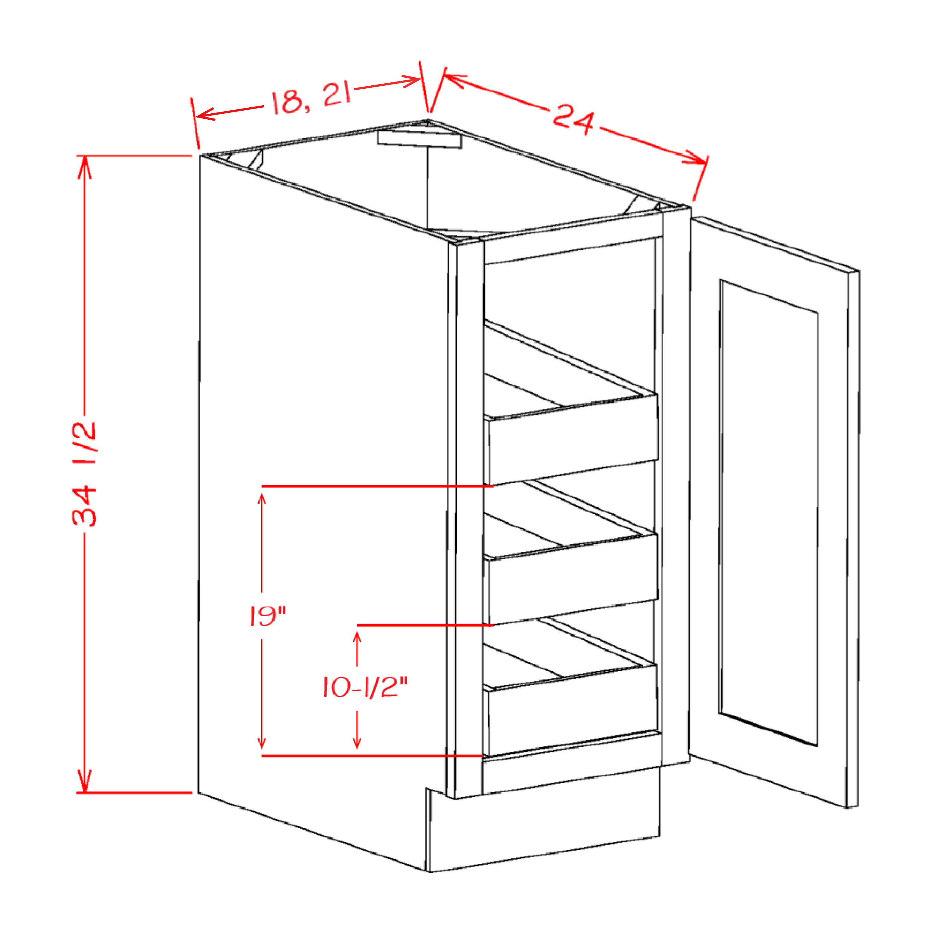 Oxford White 18" x 34.5" Base Cabinet (B18FH3RS)