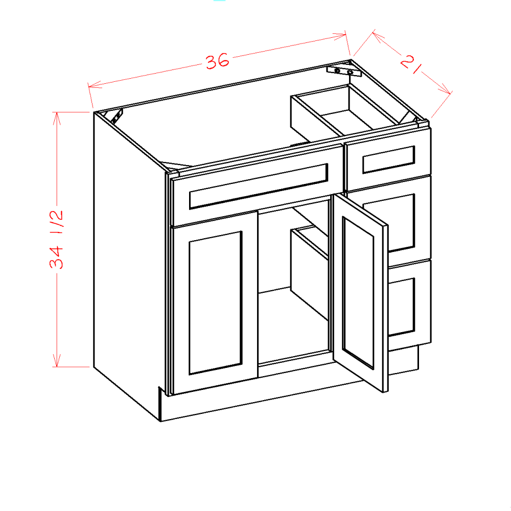 Shaker Unfinished Vanity Combo Base Cabinet with Drawers Right