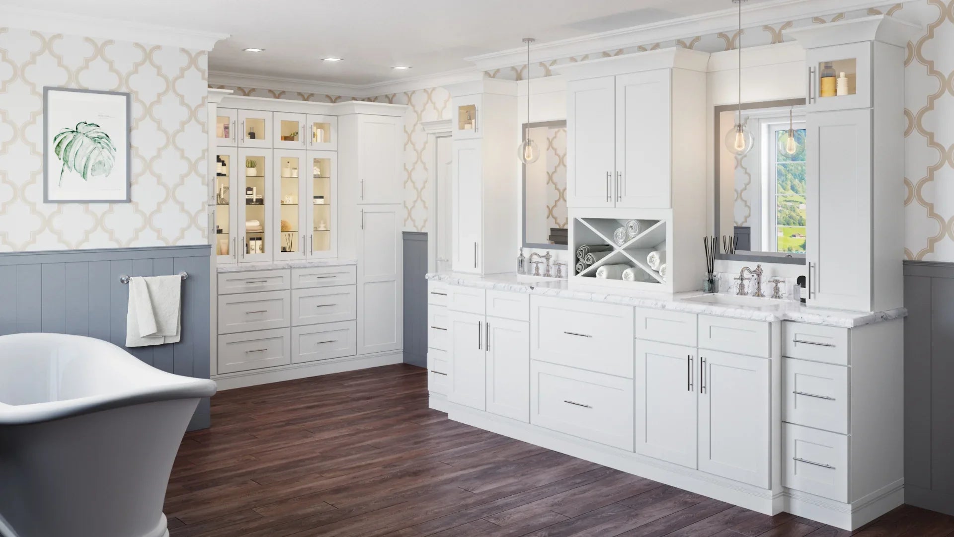 Shaker White Vanity Combo Base Cabinet with Drawers Right