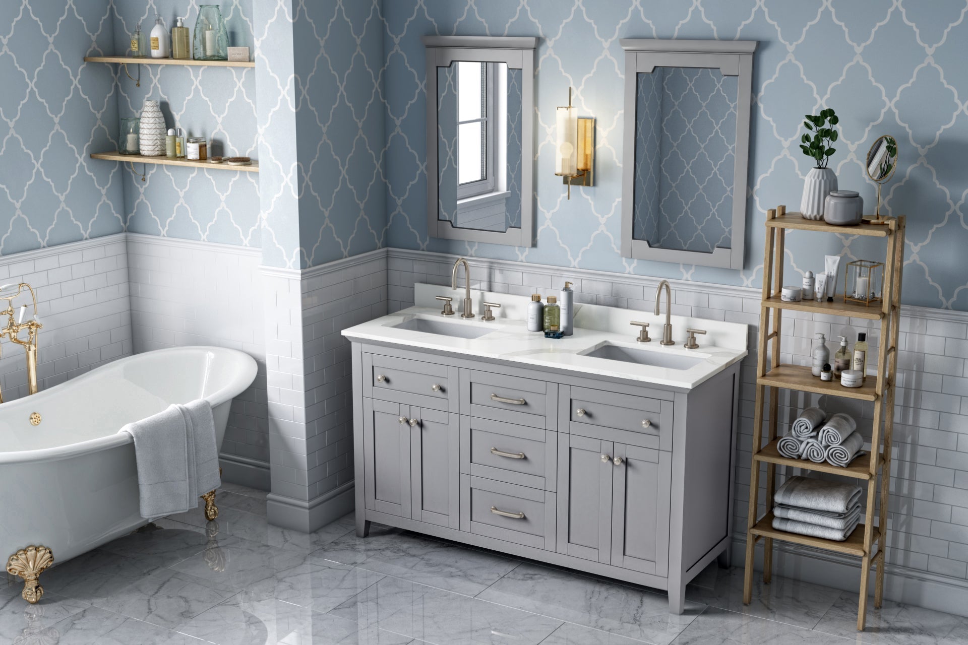 60" Chatham Vanity – Double Bowl – Grey