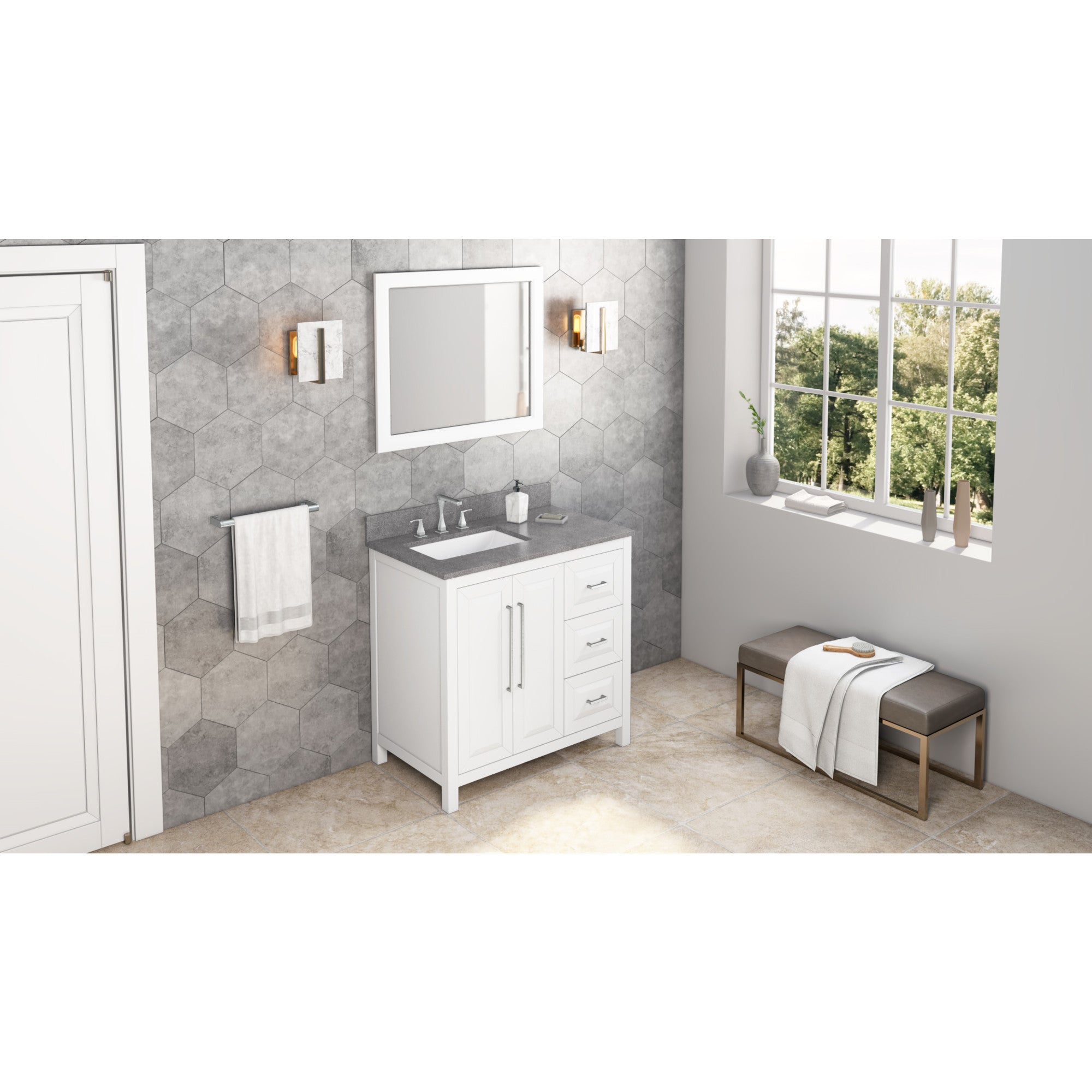 36" Cade Vanity – Left Offset - White - Steel Grey Cultured Marble