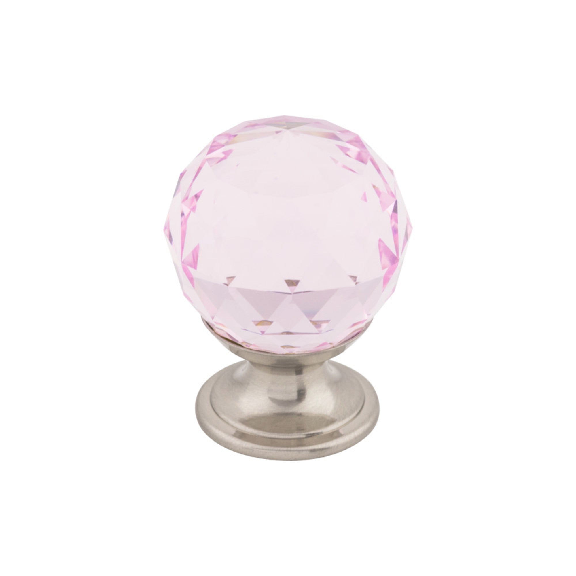 Pink Crystal Round Knob - Brushed Satin Nickel
