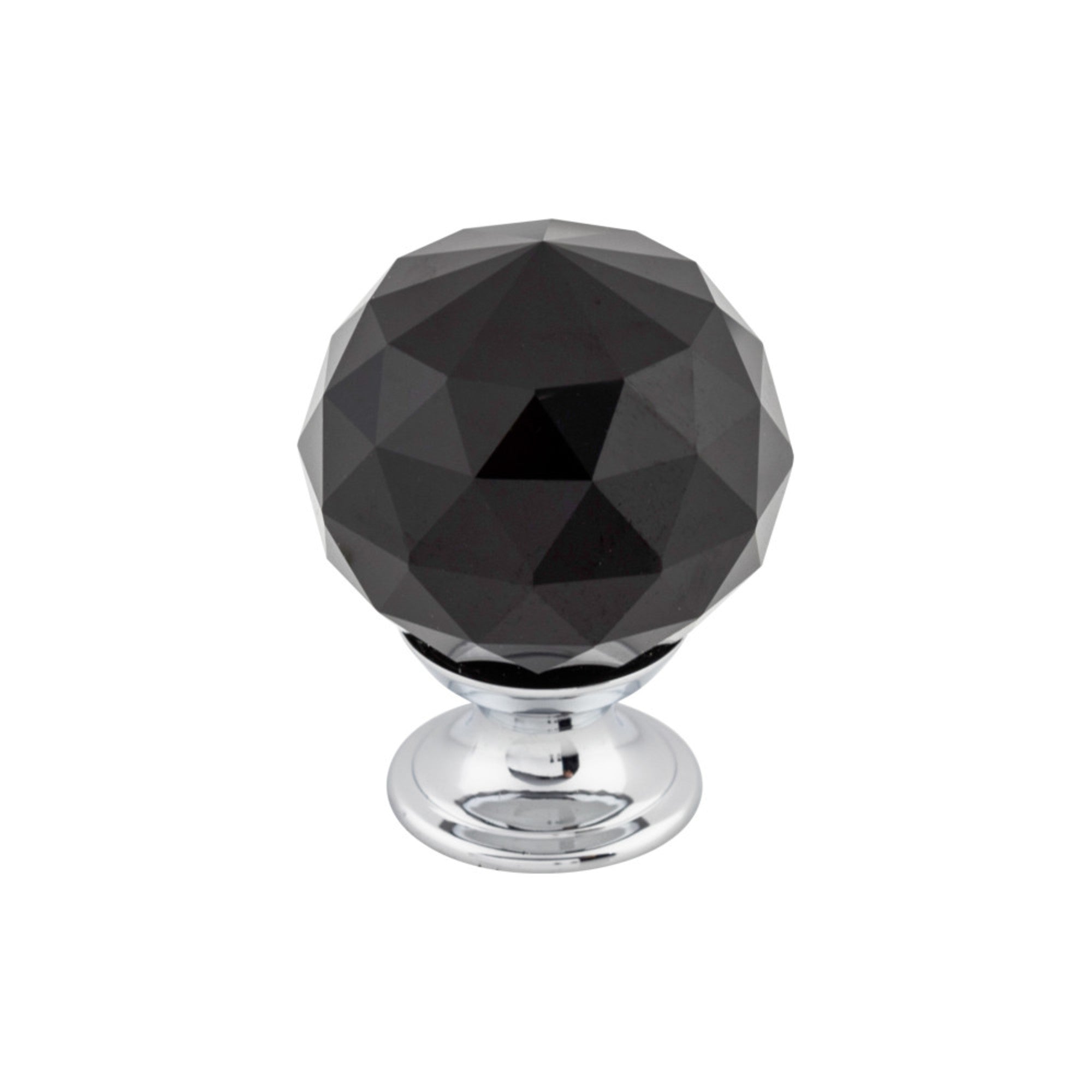 Black Crystal Round Knob - Polished Chrome