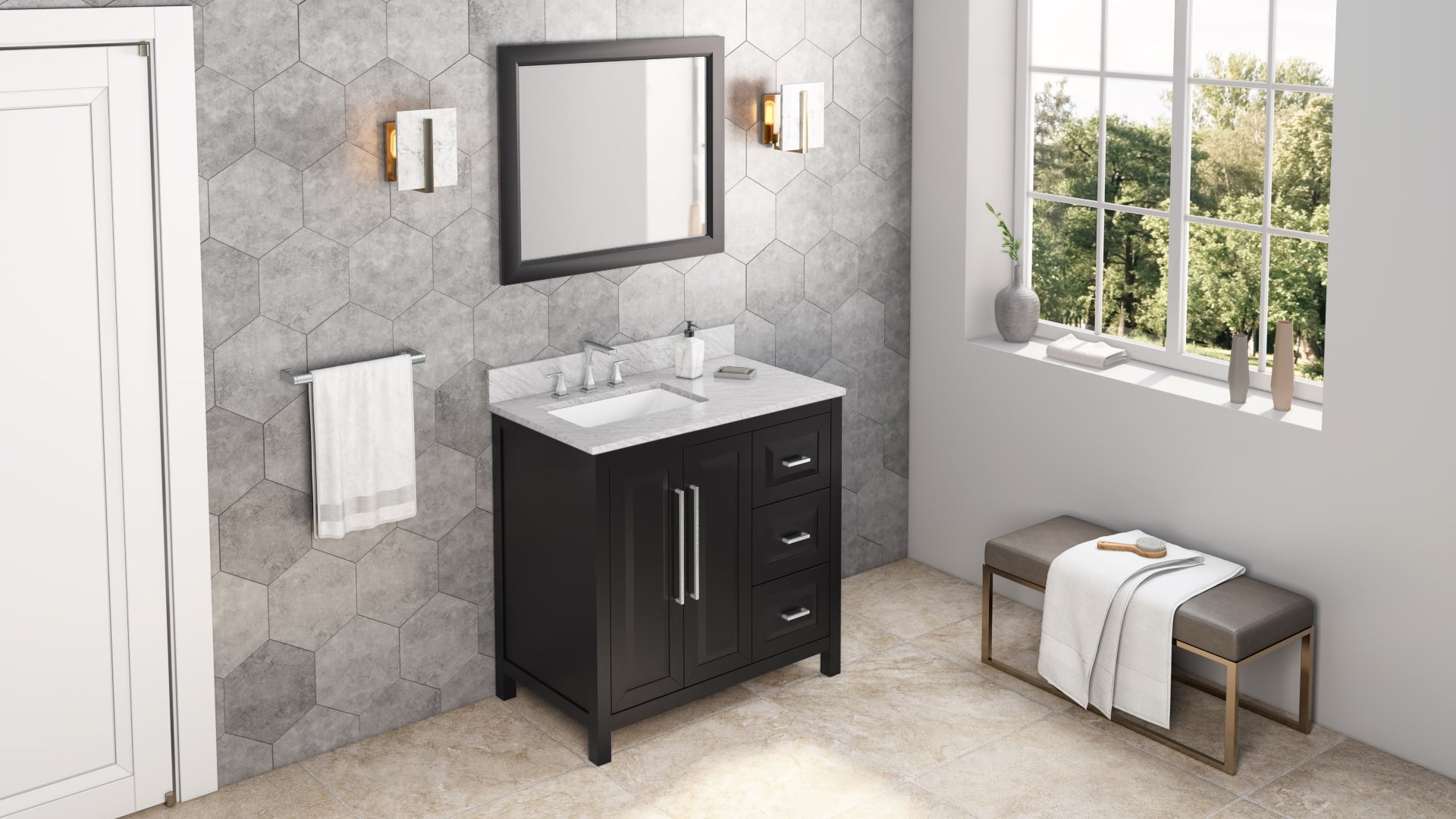 36" Black Cade Vanity, left offset