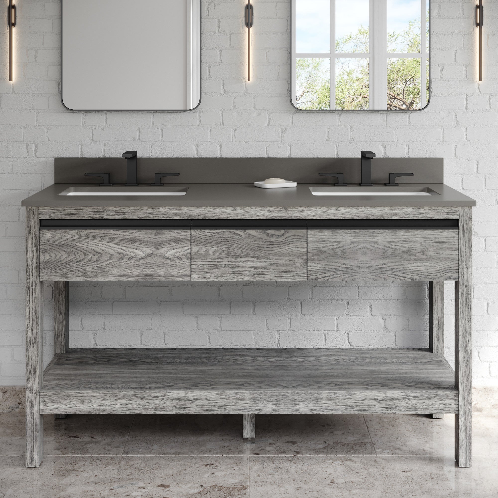 60" Jubilee Vanity – Double Bowl – Weathered Grey