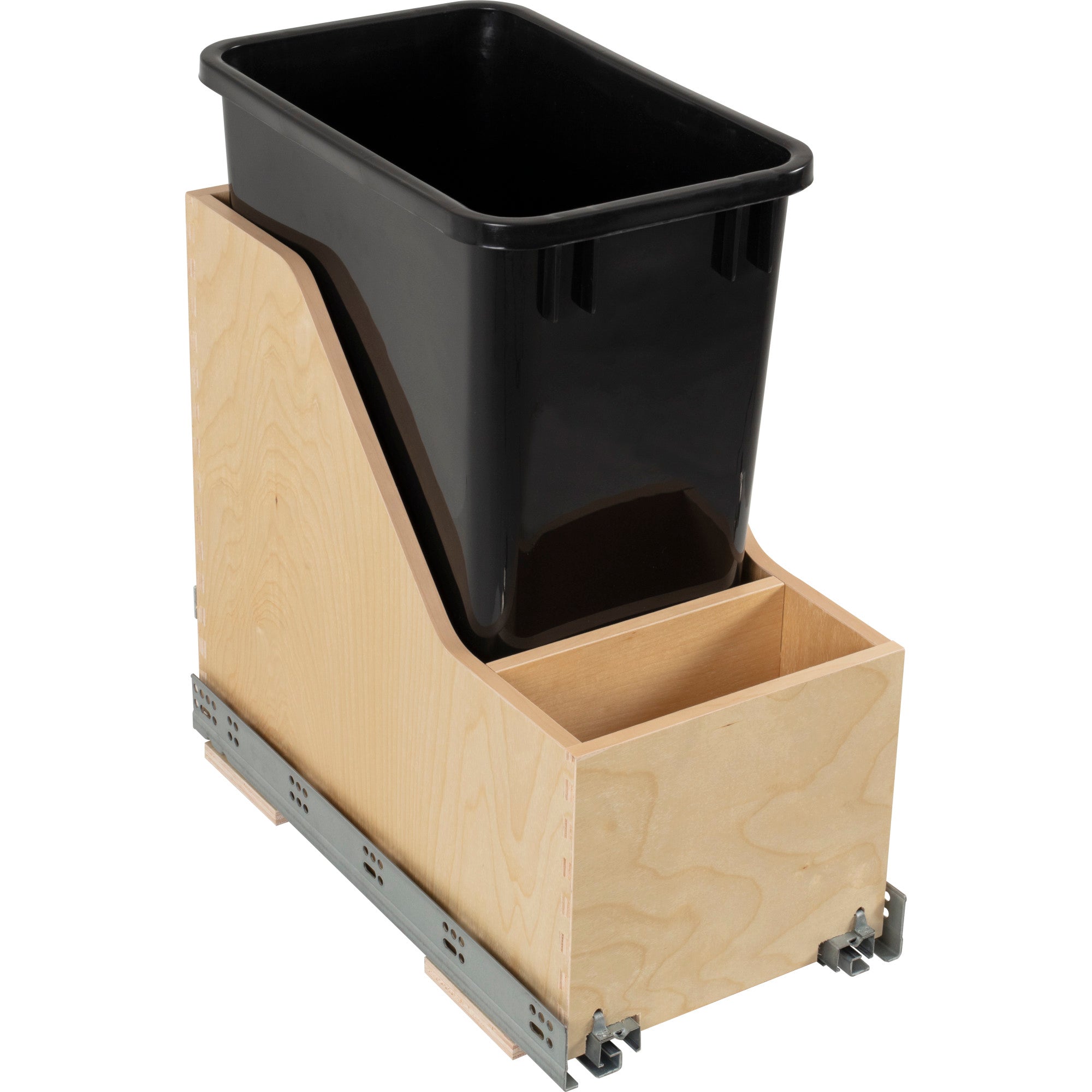 Single 35 Quart Wood Bottom-Mount Soft-close Vanity Trashcan Rollout for Door Mounting, Includes One Black Can
