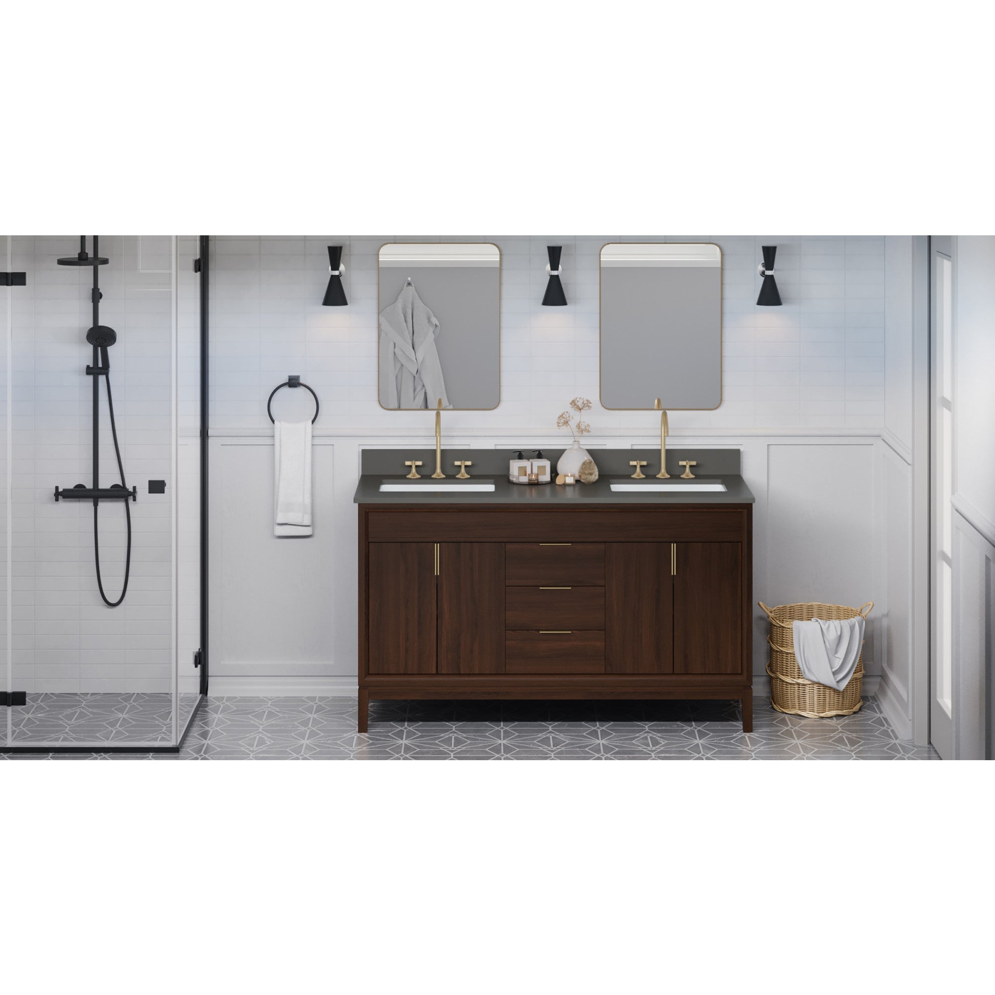60" Theodora Vanity – Double Bowl – Dark Walnut