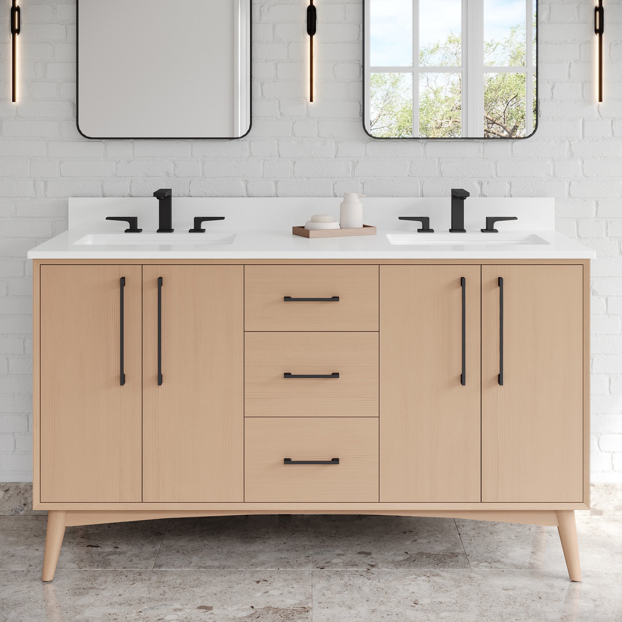 60" Dashwood Vanity – Double Bowl – Natural Oak