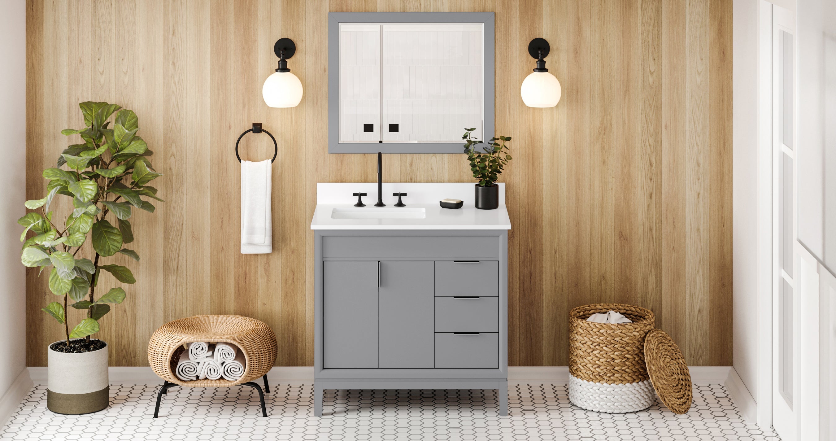36" Theodora Vanity – Left Offset – Grey