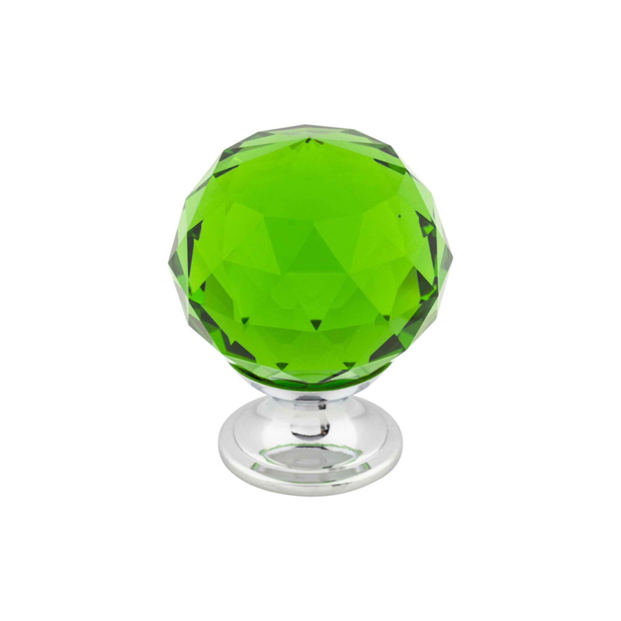Green Crystal Round Knob - Polished Chrome