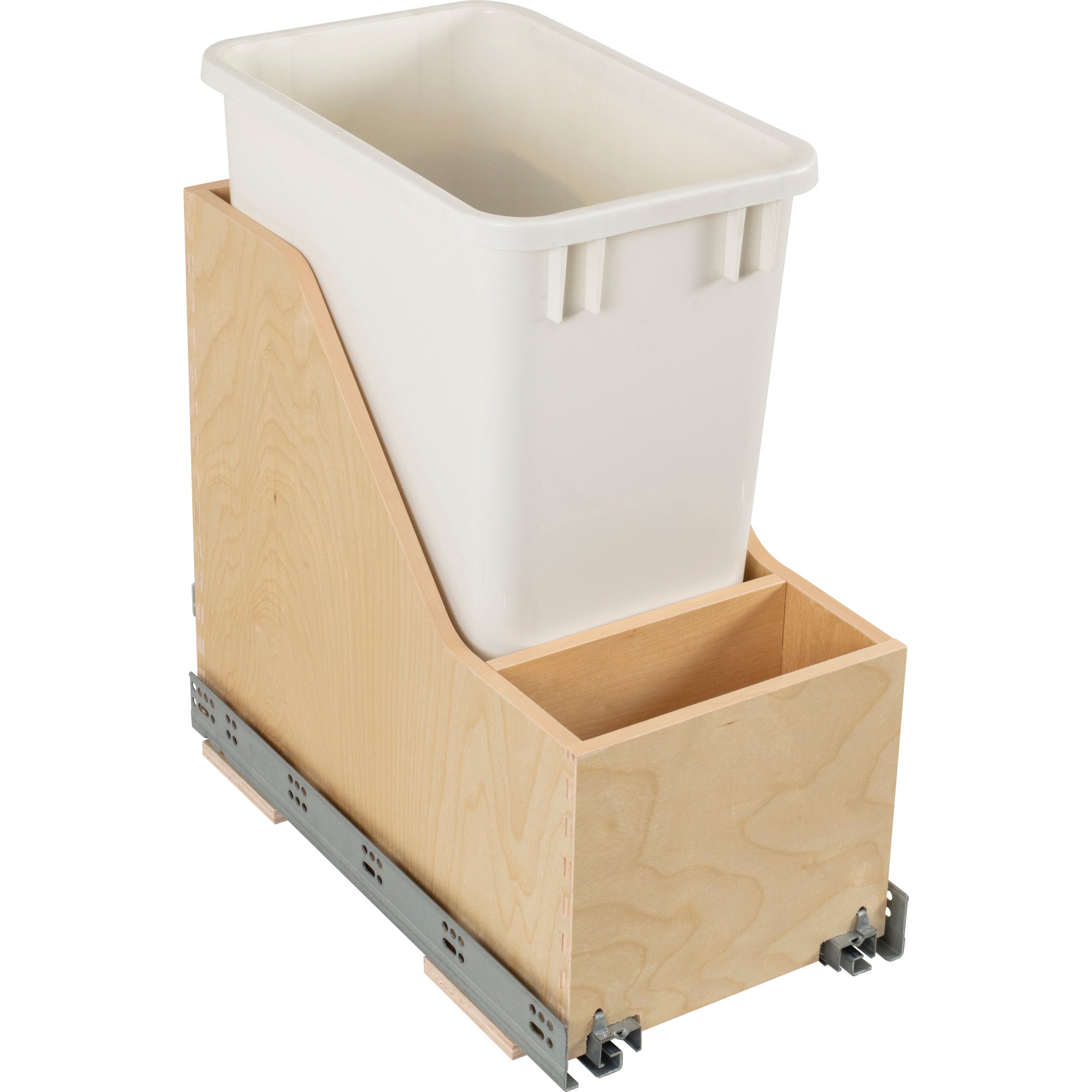 Single 35 Quart Wood Bottom-Mount Soft-close Vanity Trashcan Rollout for Door Mounting, Includes One White Can