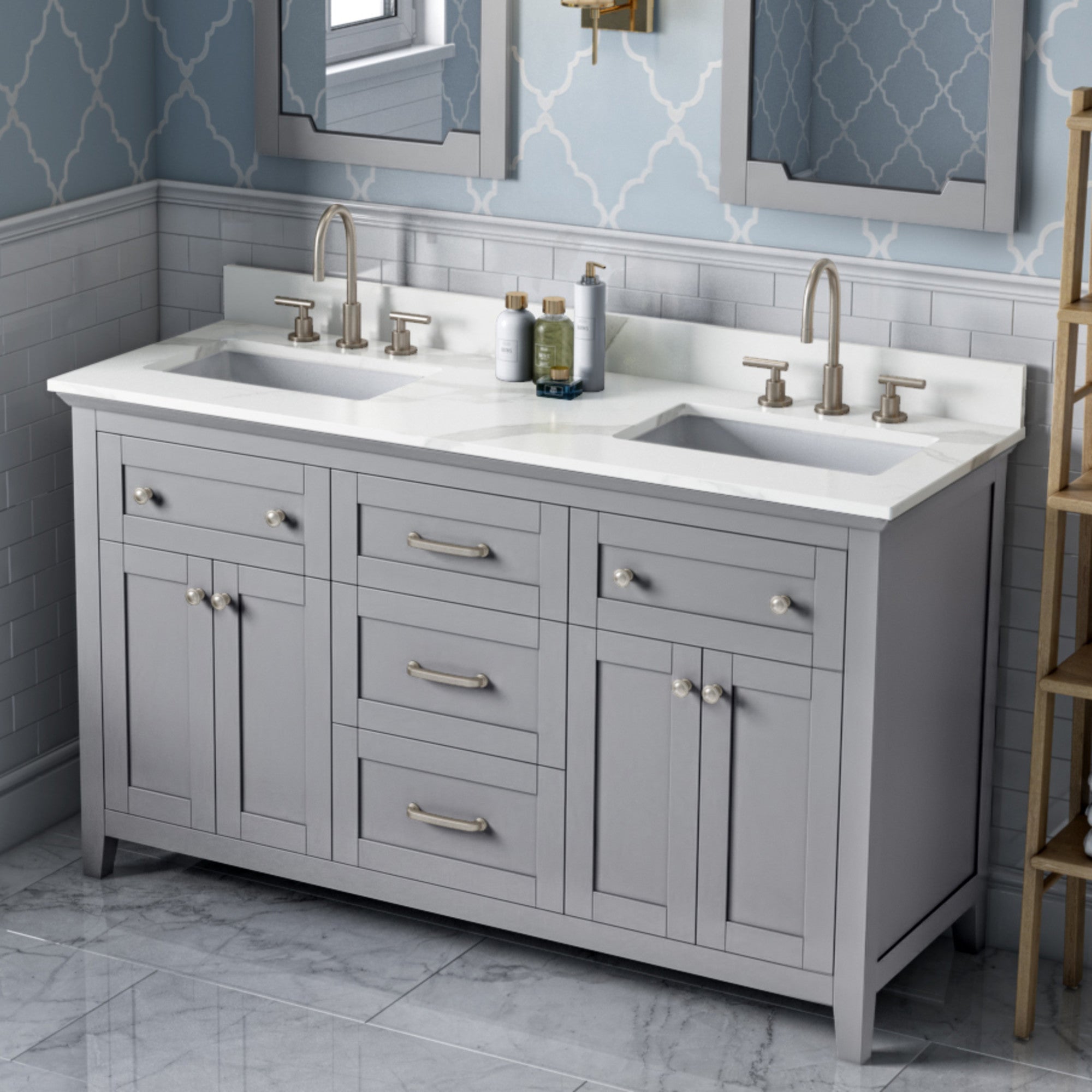 60" Chatham Vanity – Double Bowl – Grey
