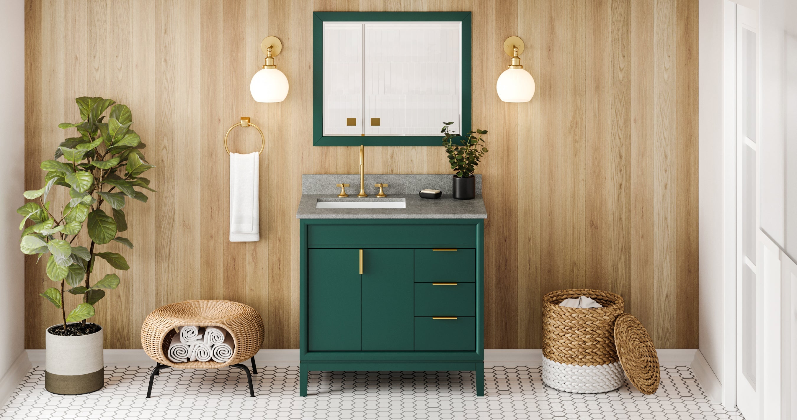 36" Theodora Vanity – Left Offset – Forest Green