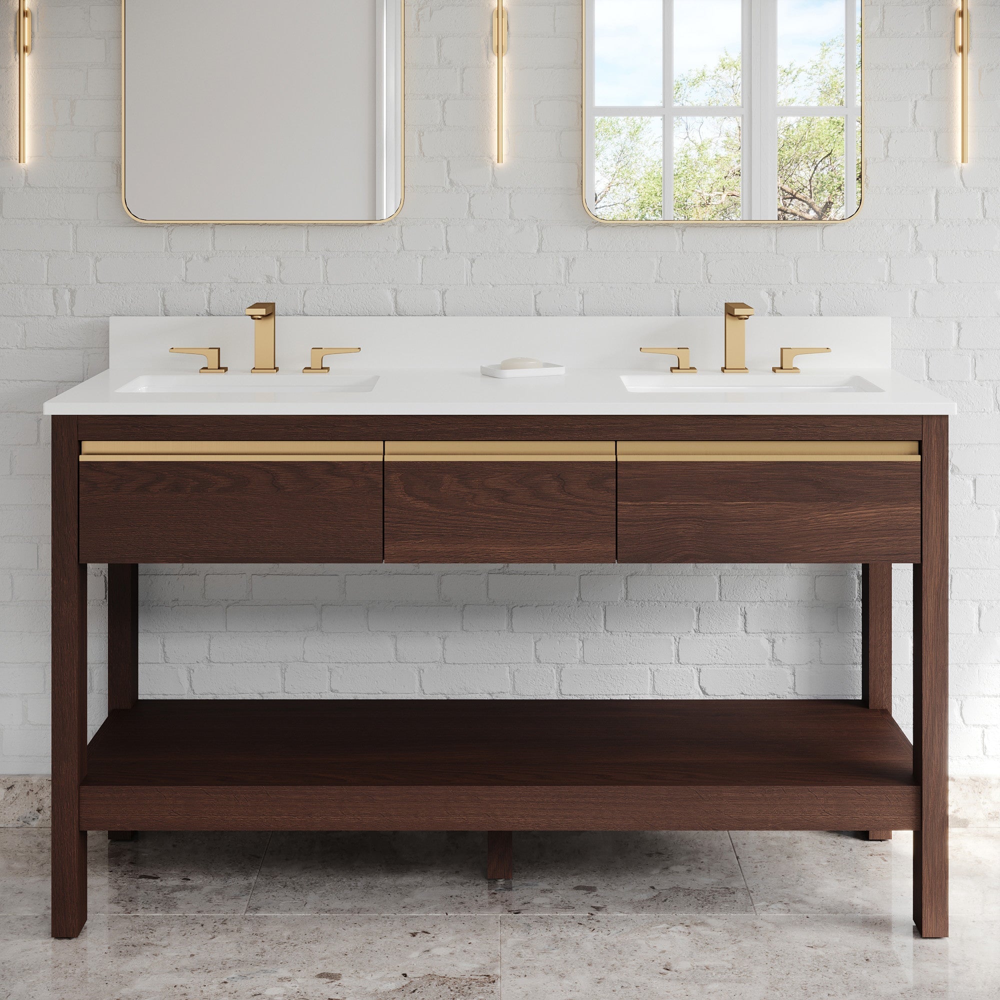60" Jubilee Vanity – Double Bowl – Dark Walnut