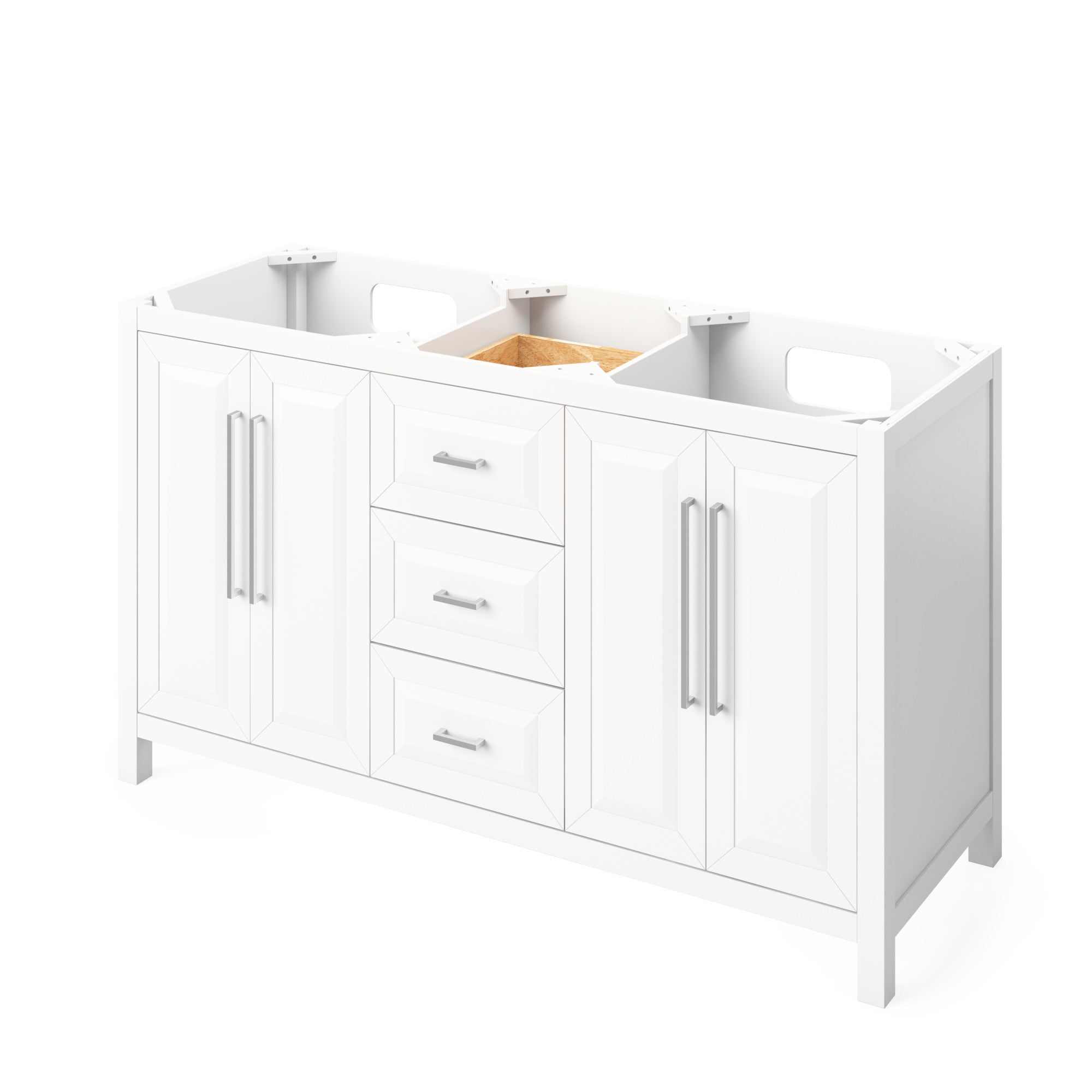 60" White Cade Vanity, double bowl, White Carrara Marble Vanity Top, undermount rectangle bowl