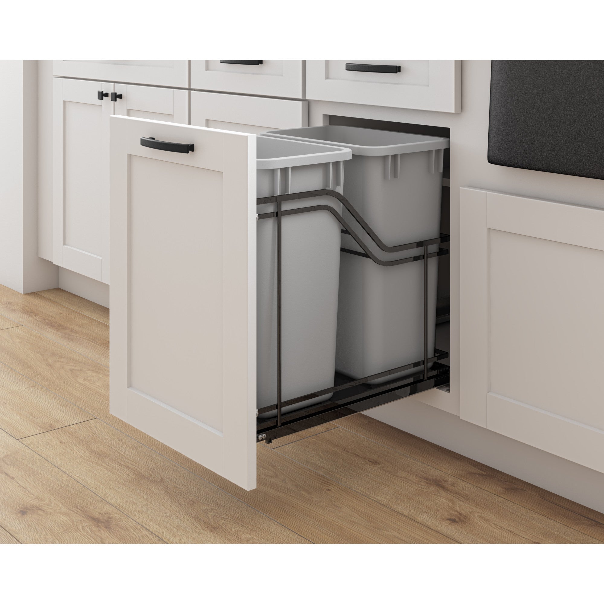 Double 35 Quart Black Nickel STORAGE WITH STYLE® Metal Soft-close Trashcan Pullout