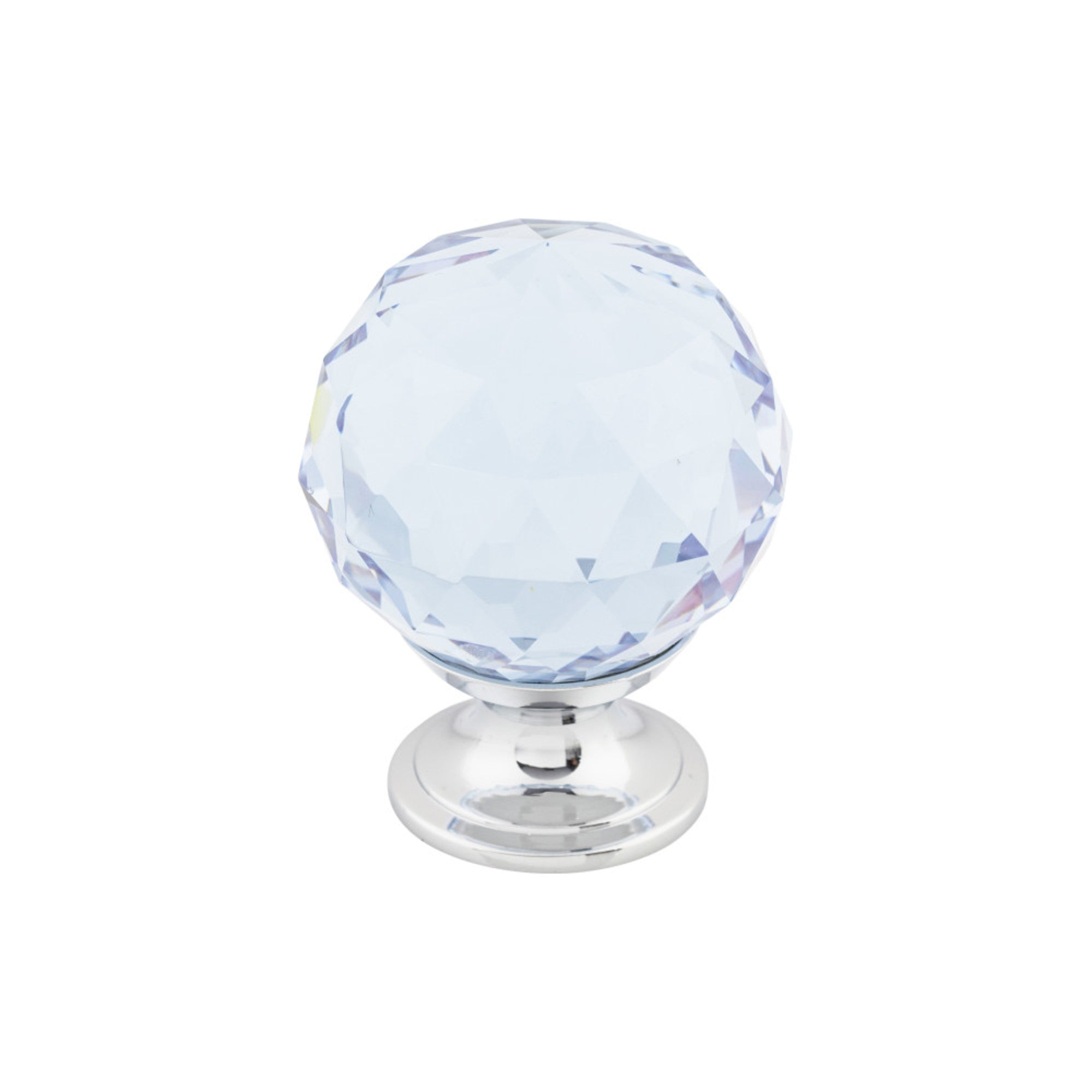 Light Blue Crystal Round Knob - Polished Chrome