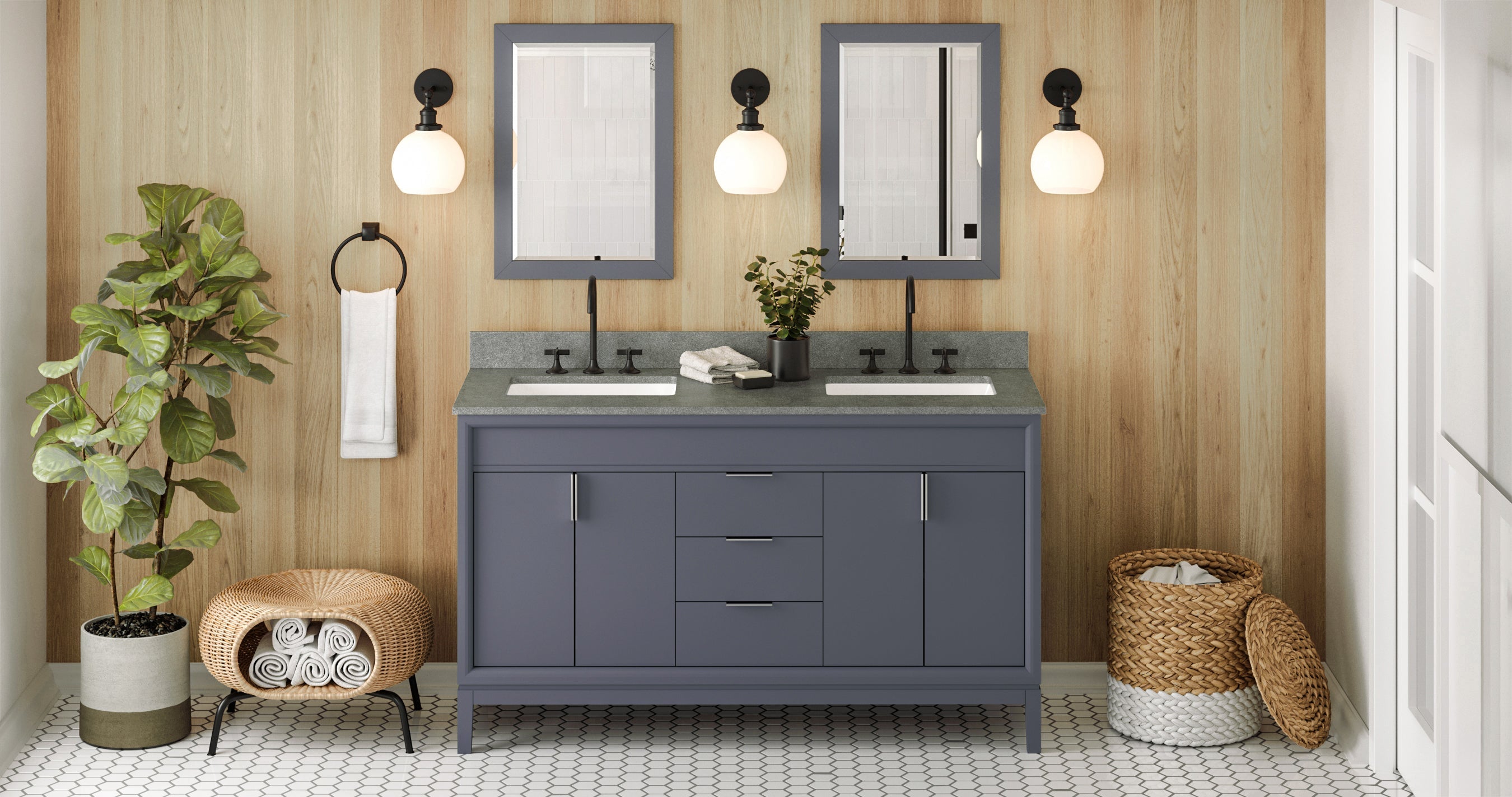 60" Theodora Vanity – Double Bowl – Blue Steel