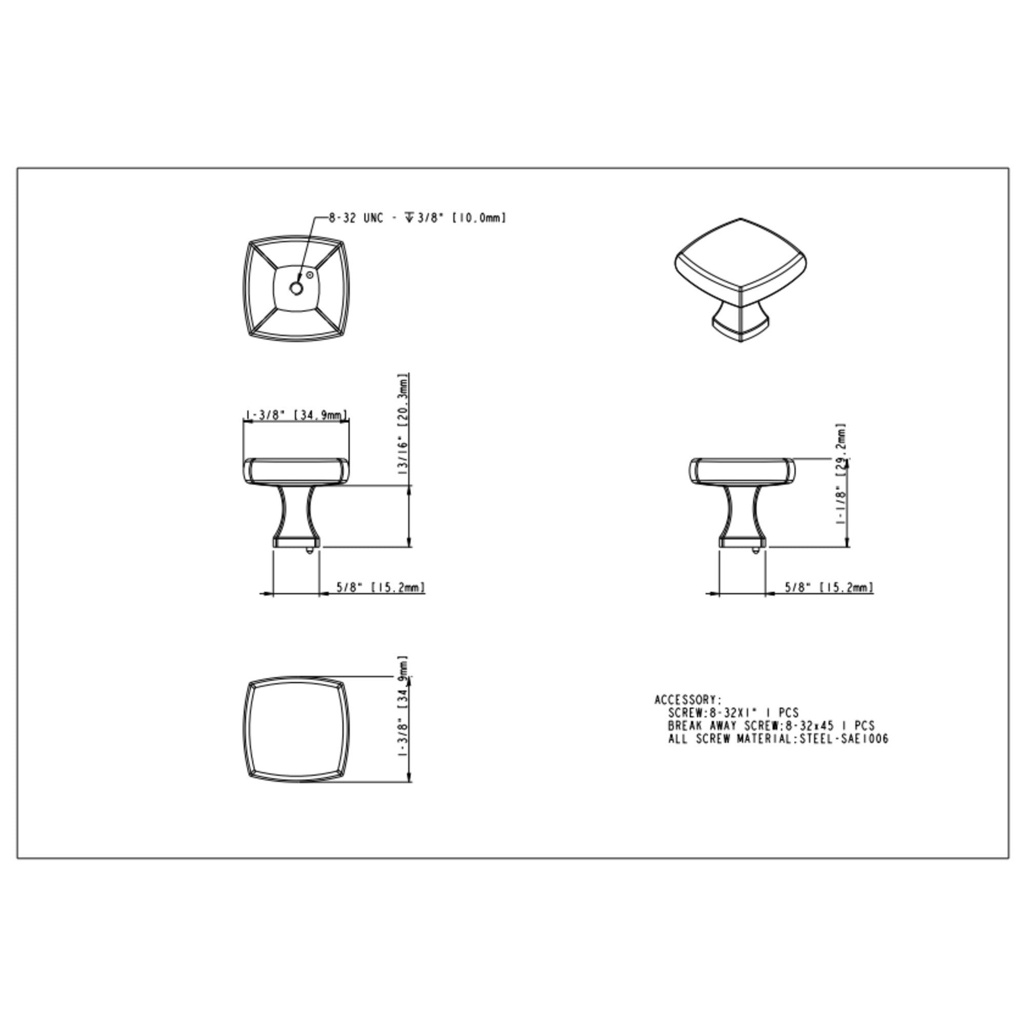 Griffin 1-3/8" Length Square Knob