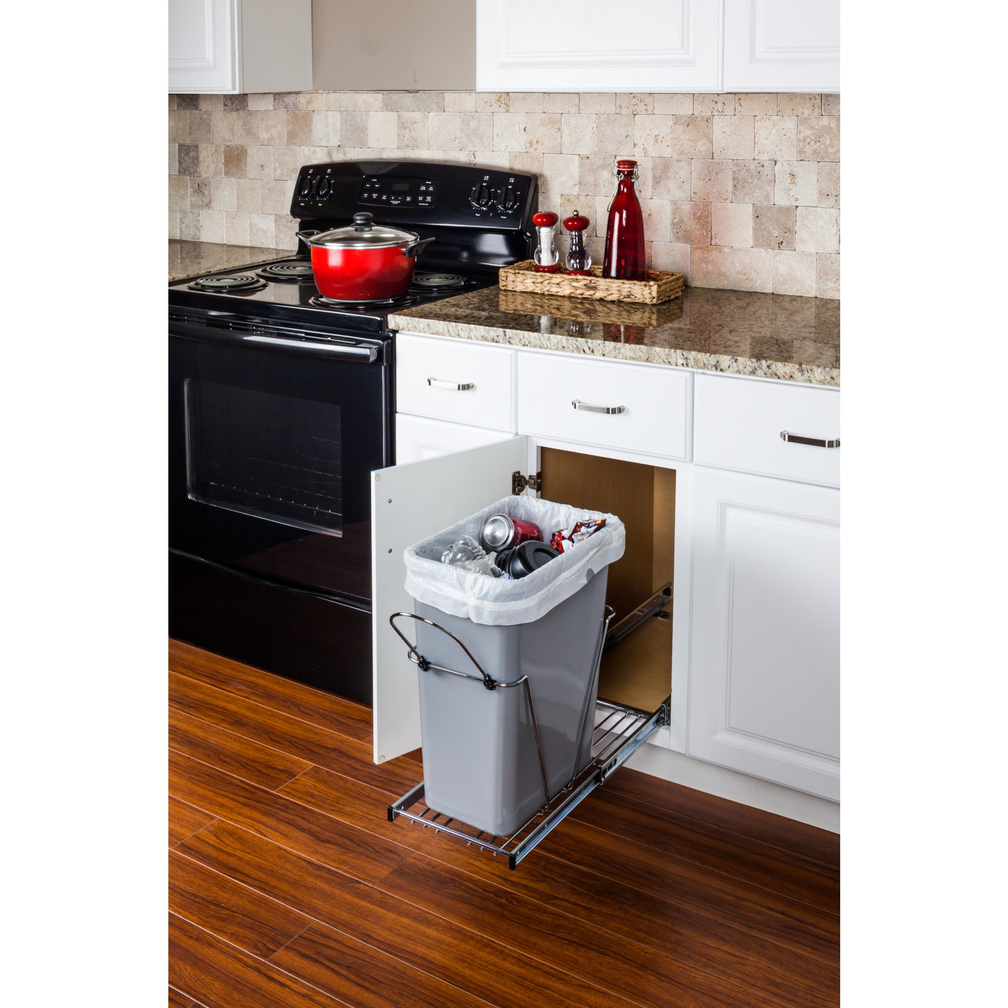 Polished Chrome Single Can Wire Bottom-Mount Trashcan Pullout