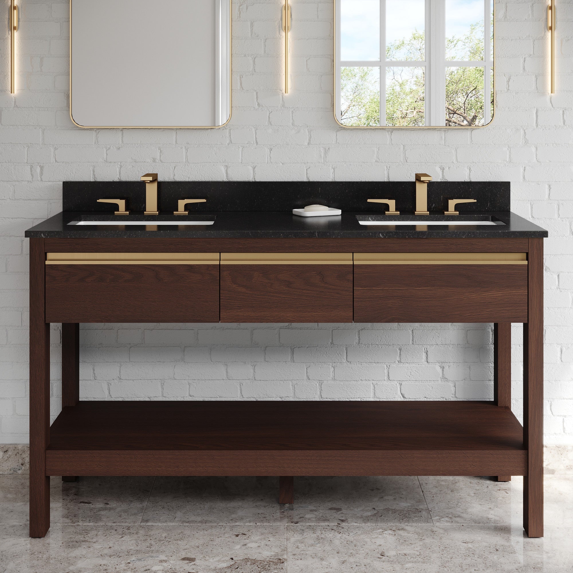 60" Jubilee Vanity – Double Bowl – Dark Walnut