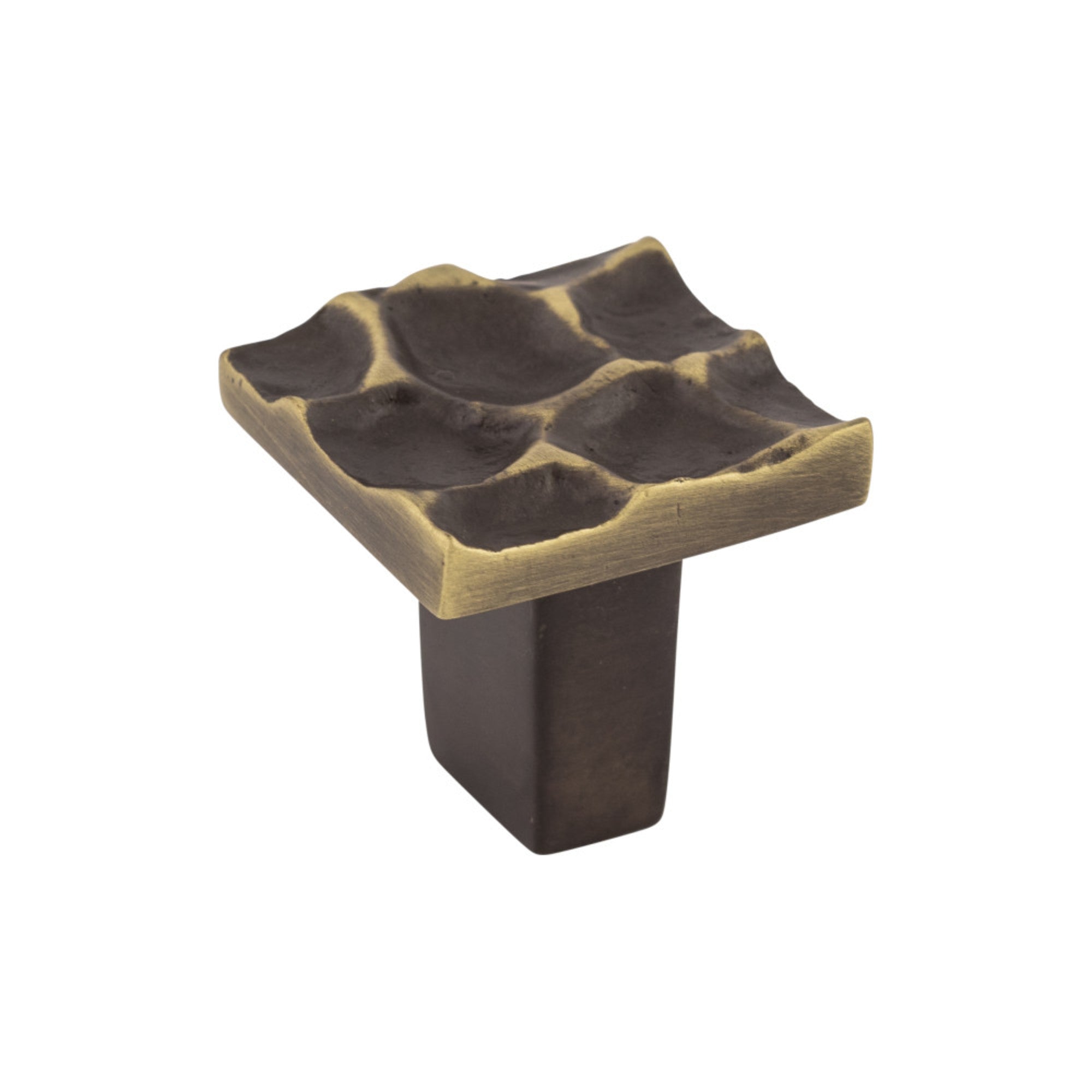 Cobblestone 1 1/8" Length Square Knob - Brass Antique