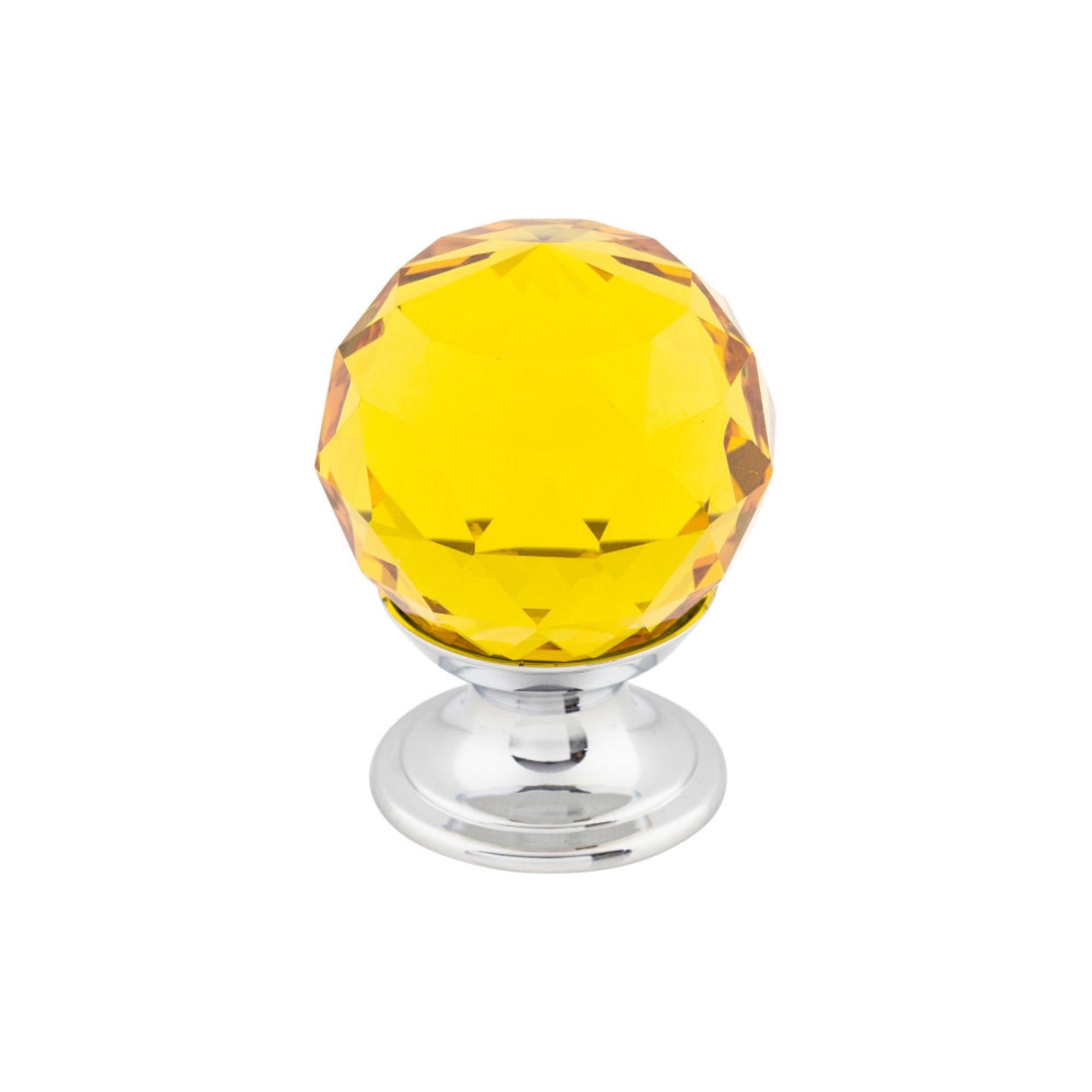 Amber Crystal Round Knob - Polished Chrome
