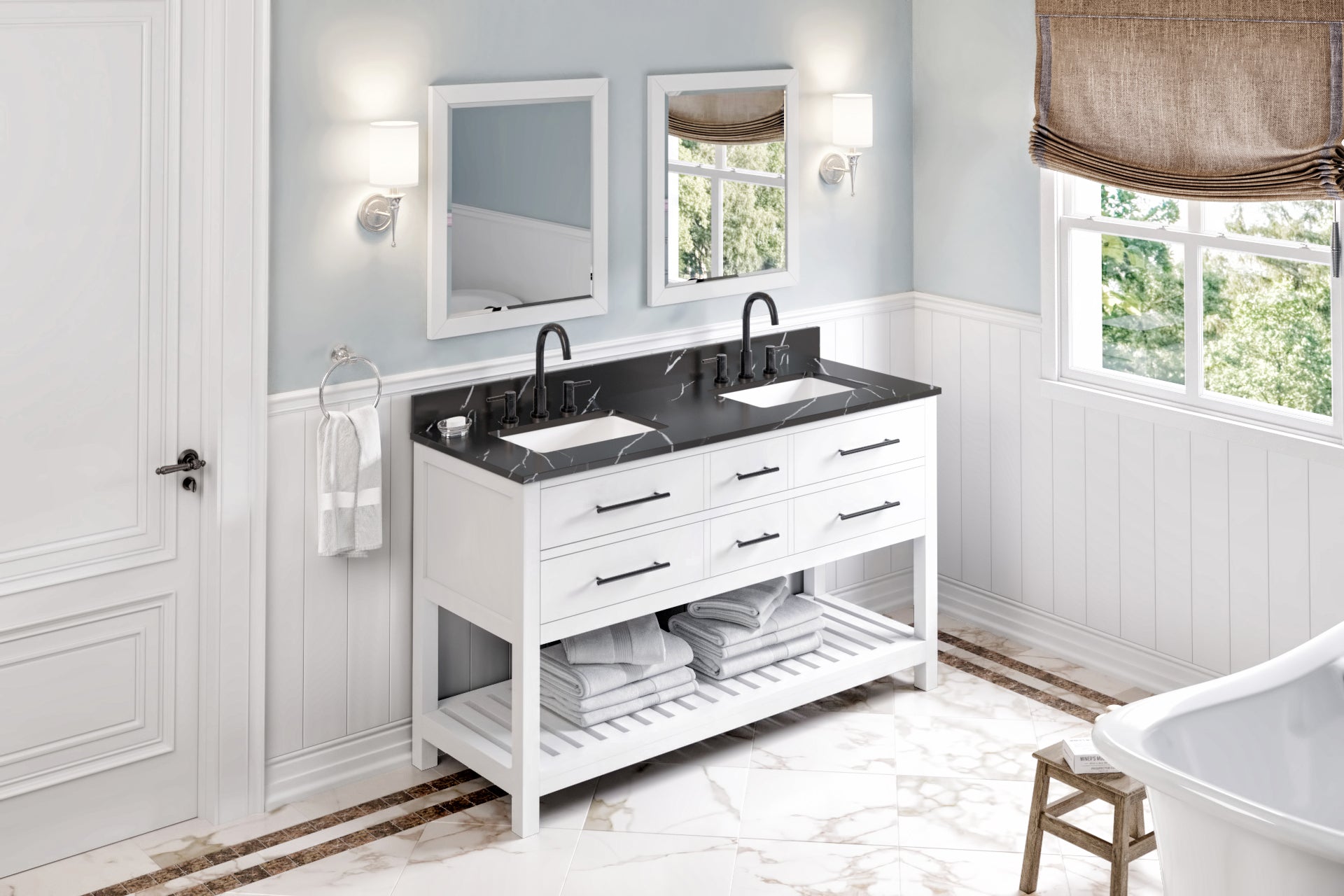 60" Wavecrest Vanity – Double Bowl – White