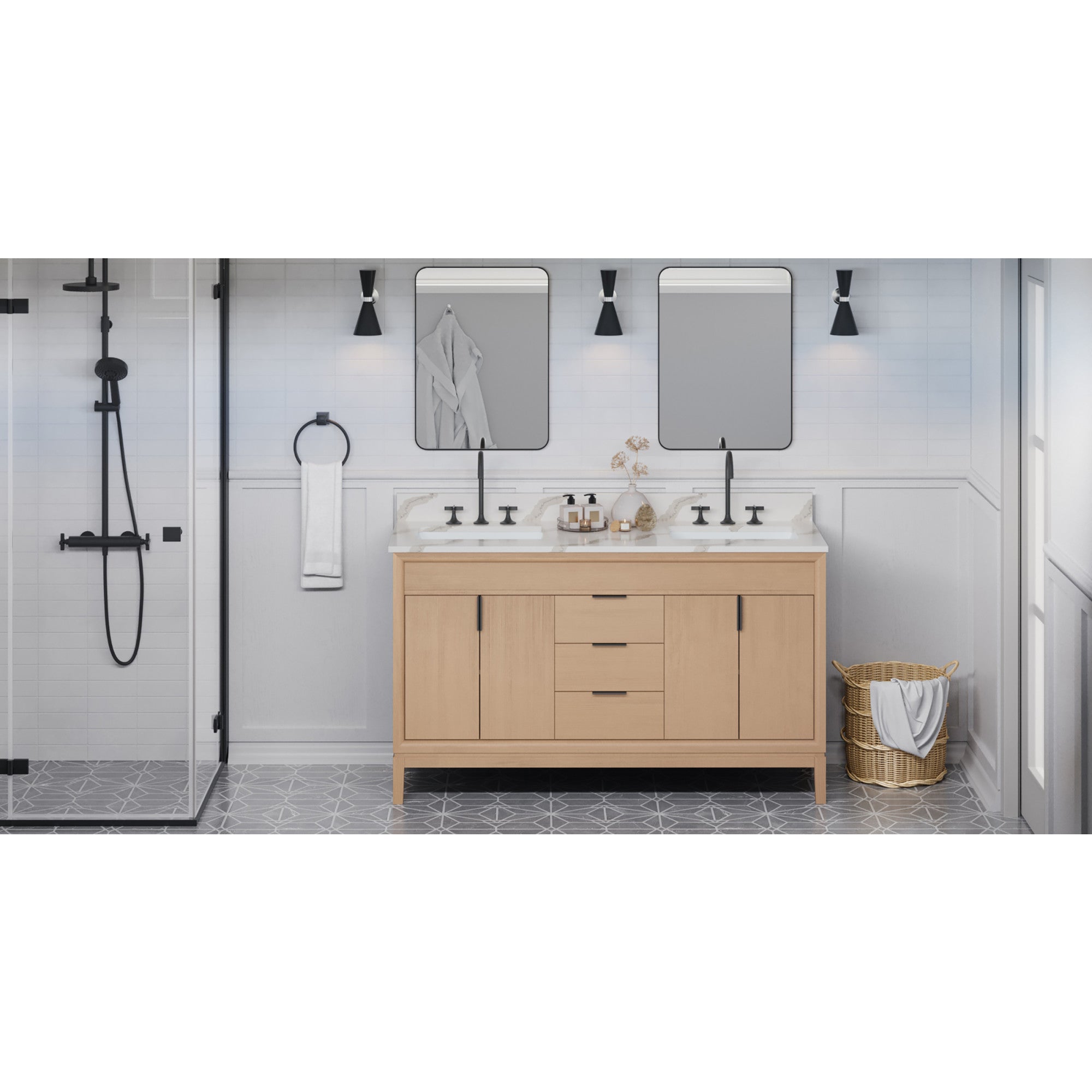 60" Theodora Vanity – Double Bowl – Natural Oak