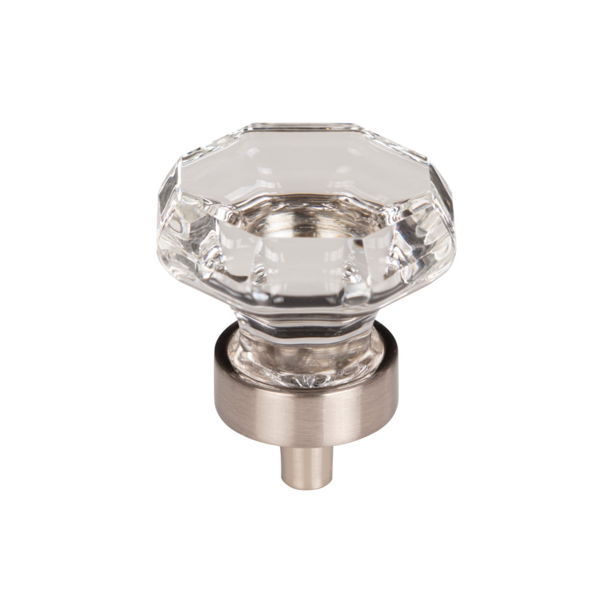 Clear Octagon Crystal Round Knob - Brushed Satin Nickel