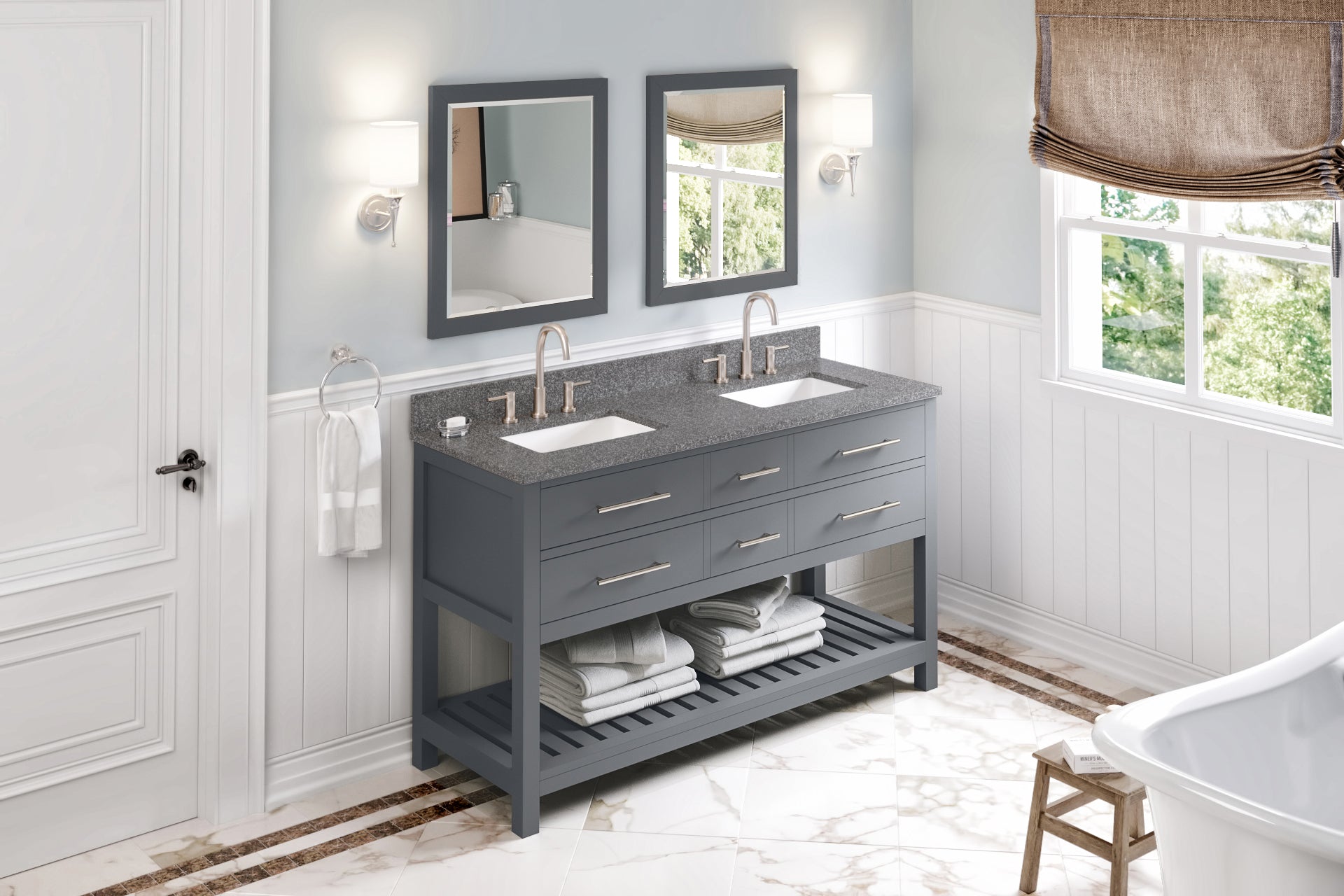 60" Wavecrest Vanity – Double Bowl – Grey