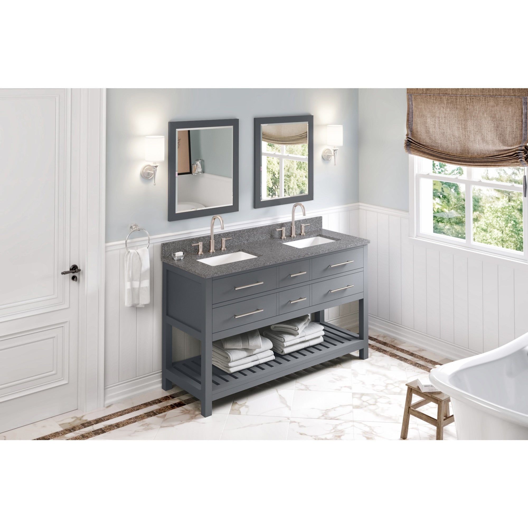 60" Wavecrest Vanity – Double Bowl – Grey
