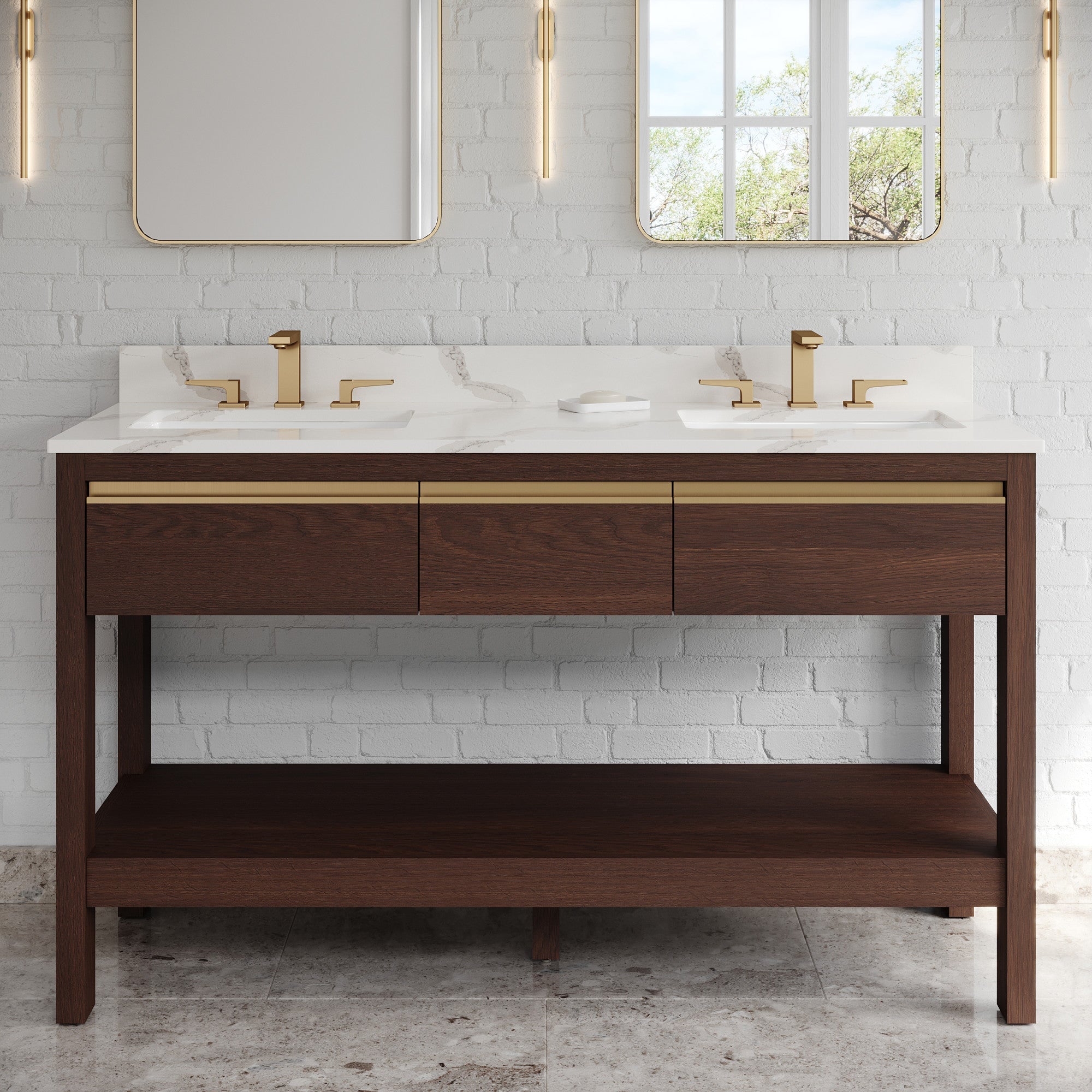 60" Jubilee Vanity – Double Bowl – Dark Walnut