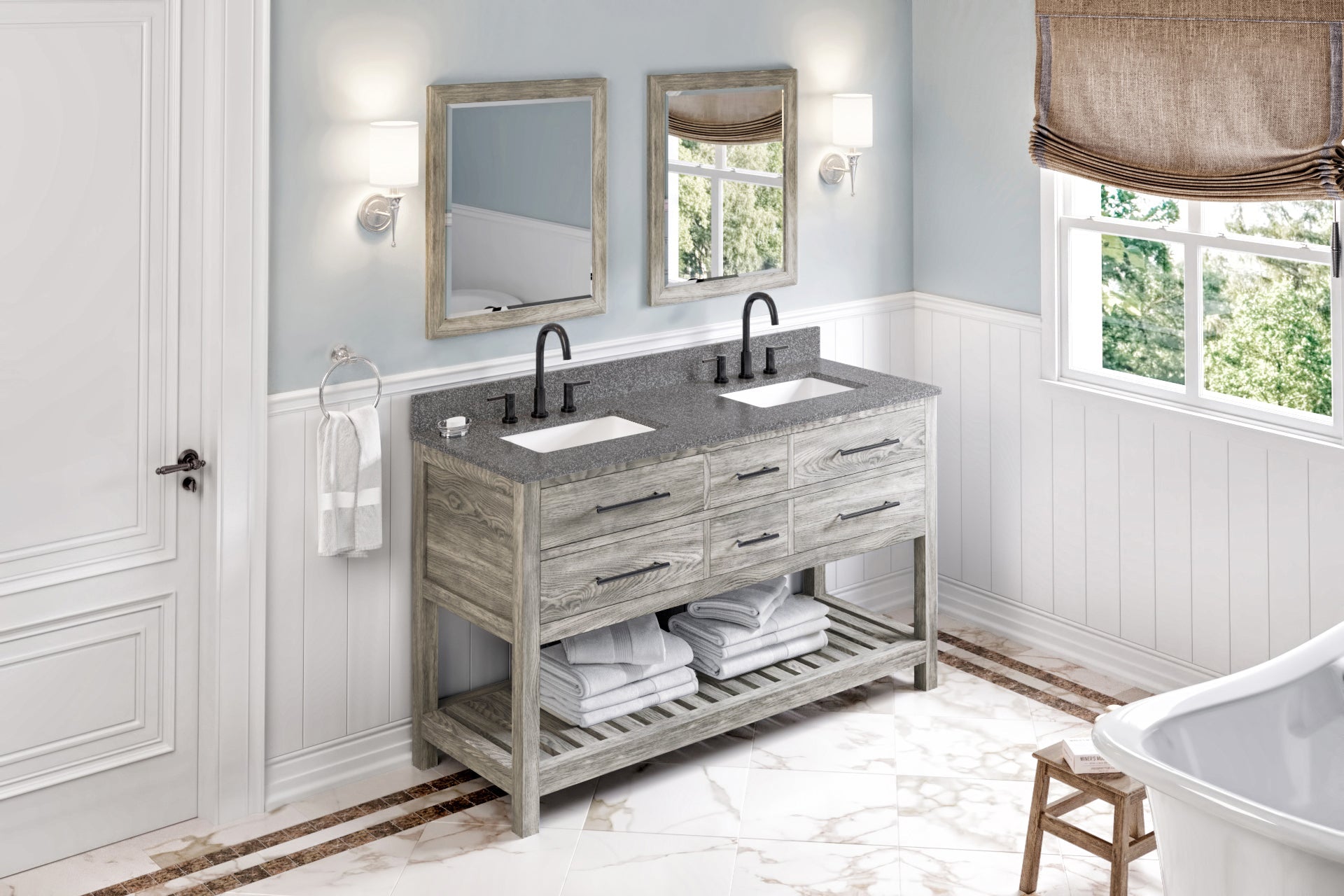 60" Wavecrest Vanity – Double Bowl – Weathered Grey