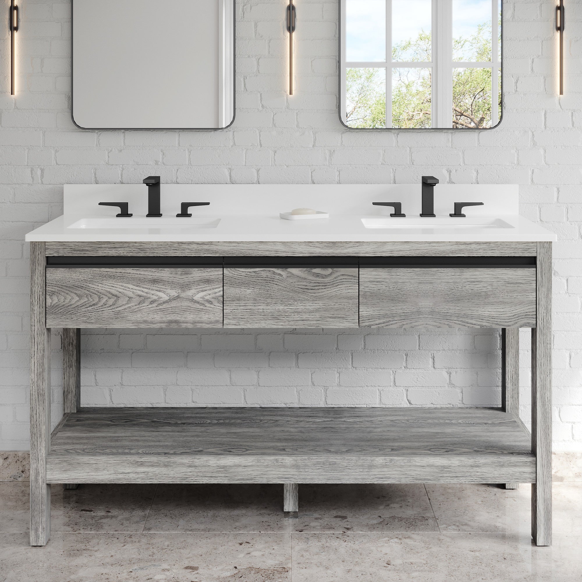 60" Jubilee Vanity – Double Bowl – Weathered Grey