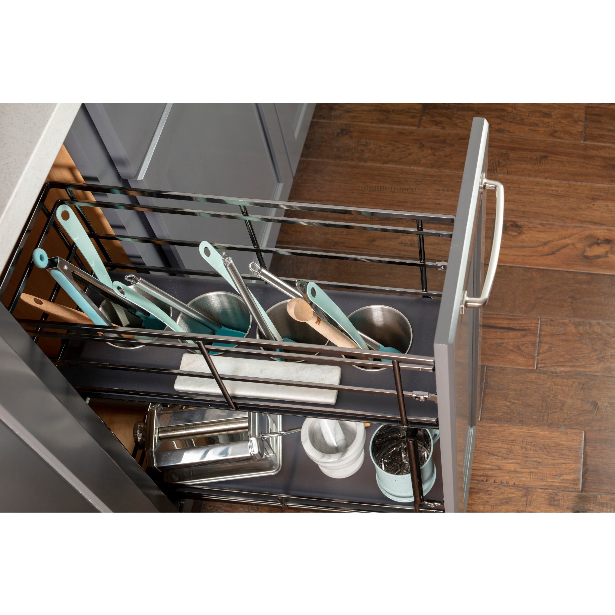8" Polished Chrome STORAGE WITH STYLE® Metal "No Wiggle" Soft-close Utensil Base Pullout