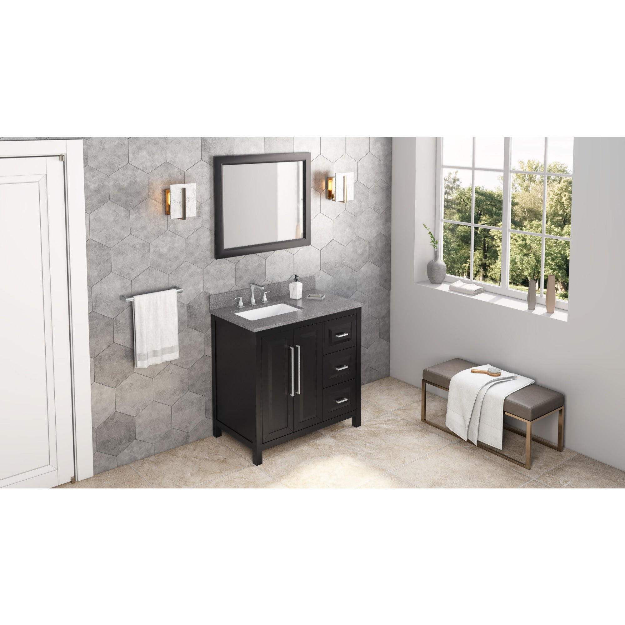 36" Cade Vanity – Left Offset - Black - Steel Grey Cultured Marble