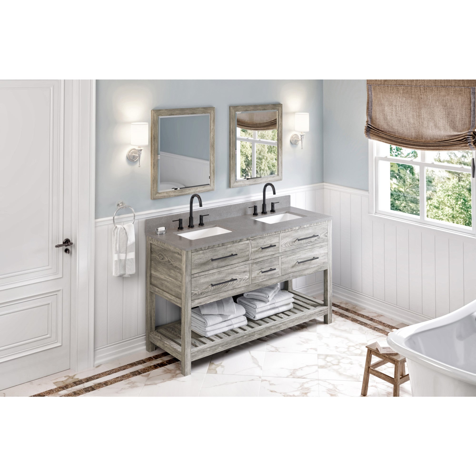 60" Wavecrest Vanity – Double Bowl – Weathered Grey