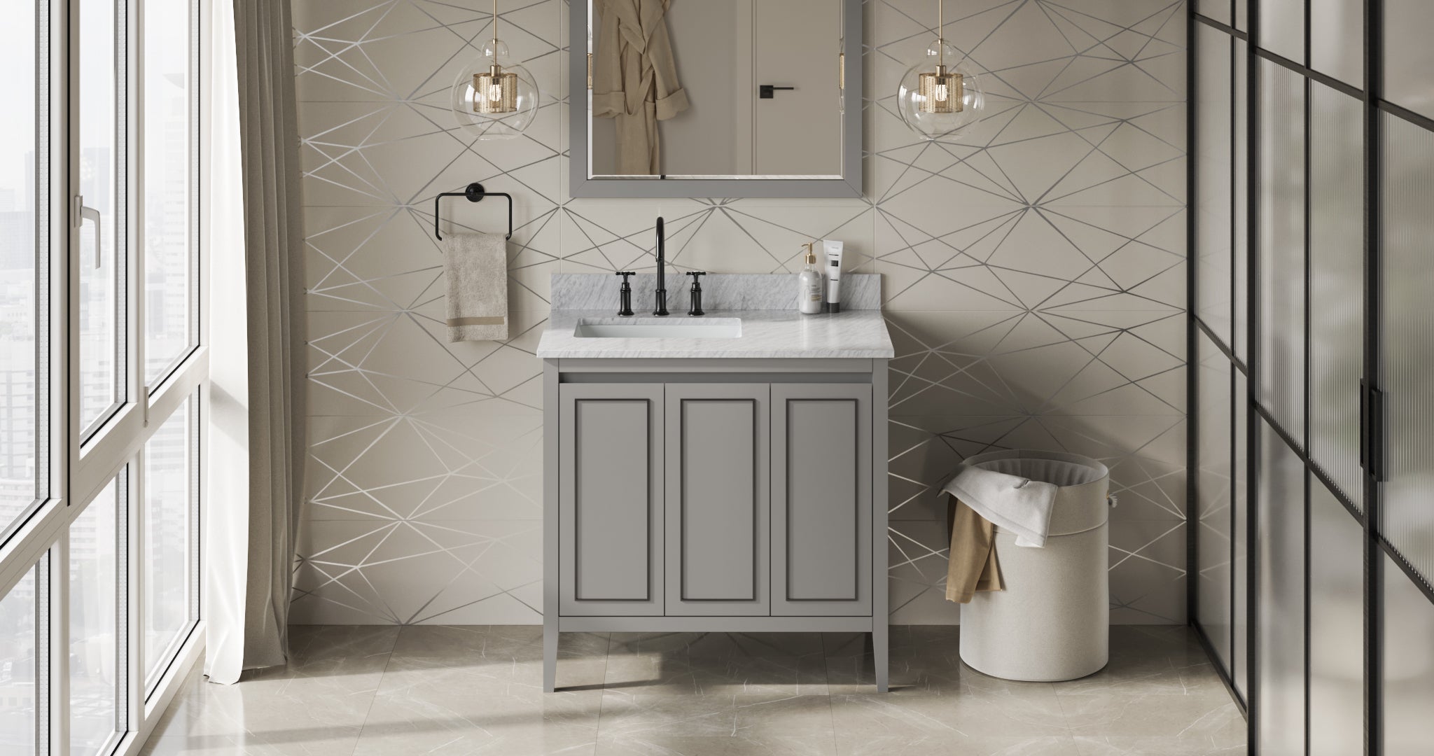 36" Percival Vanity – Left Offset – Grey